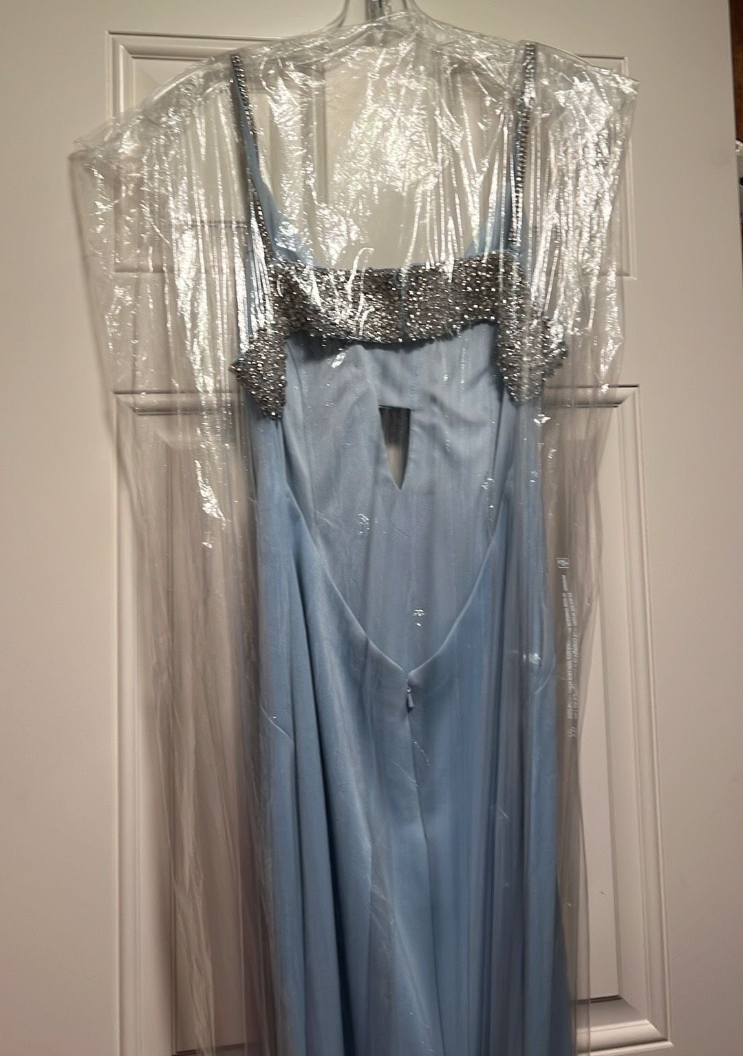 Jovani Size 6 Prom Plunge Blue A-line Dress on Queenly