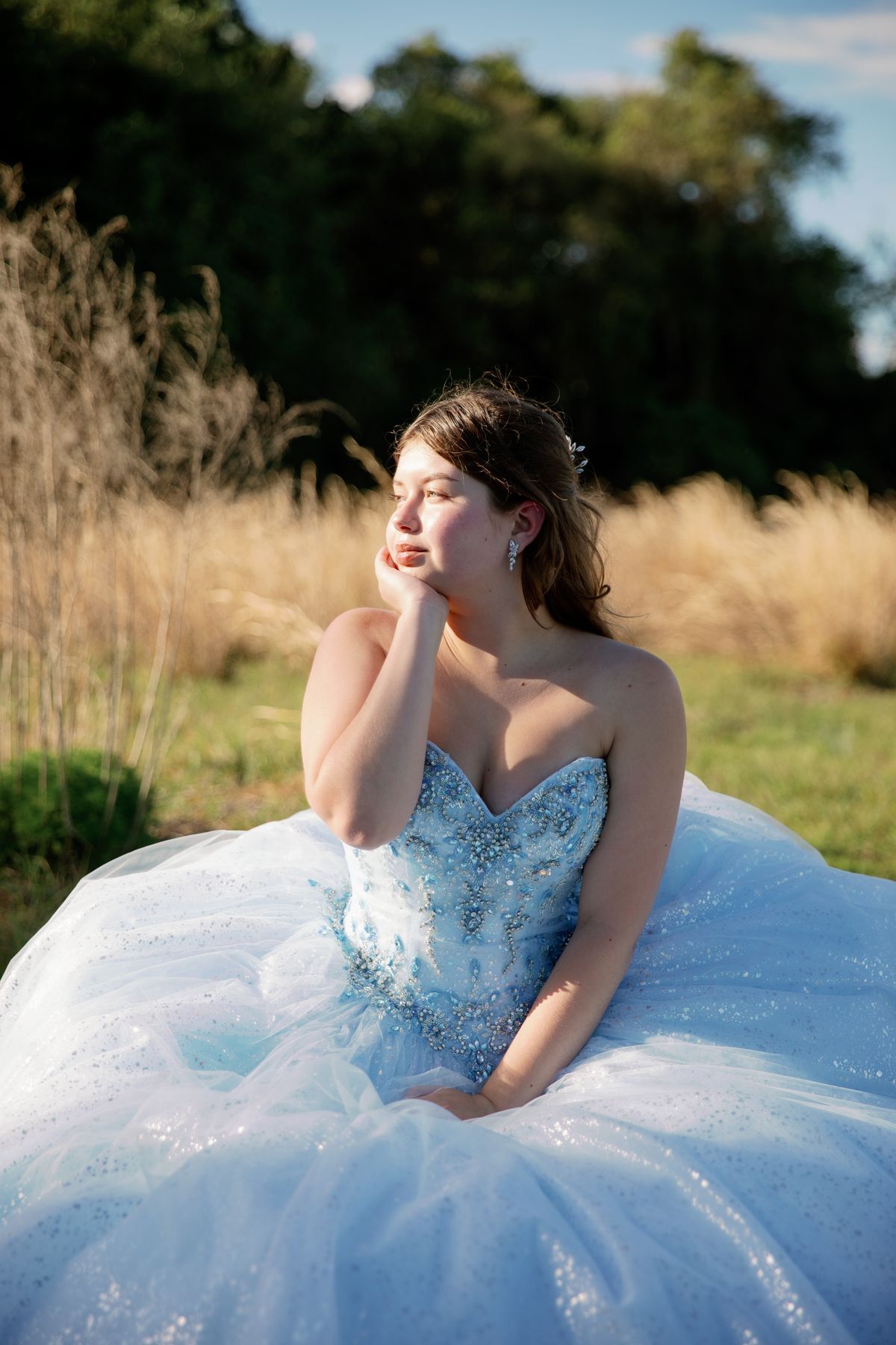 MoriLee Size 0 Sequined Blue Ball Gown on Queenly