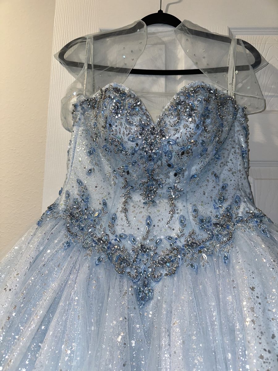 MoriLee Size 0 Sequined Blue Ball Gown on Queenly