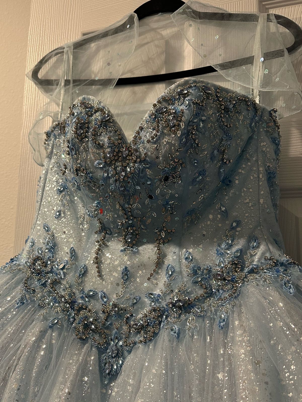 MoriLee Size 0 Sequined Blue Ball Gown on Queenly