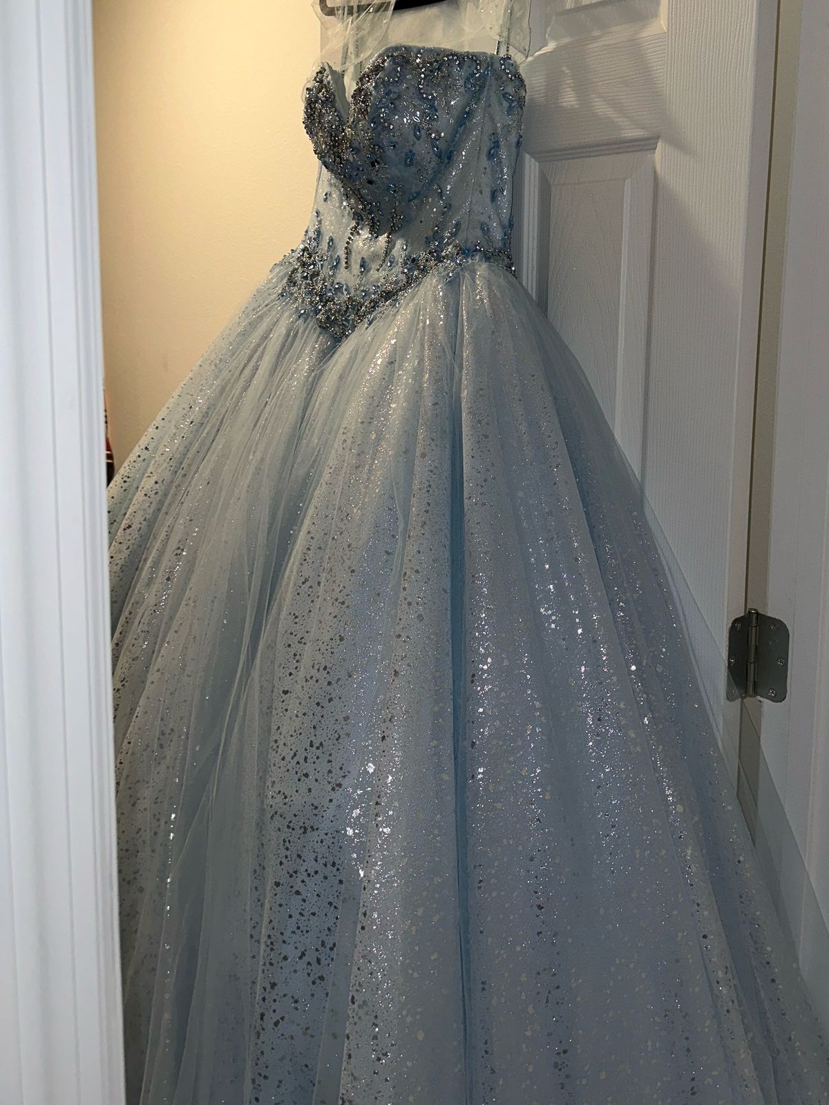 MoriLee Size 0 Sequined Blue Ball Gown on Queenly