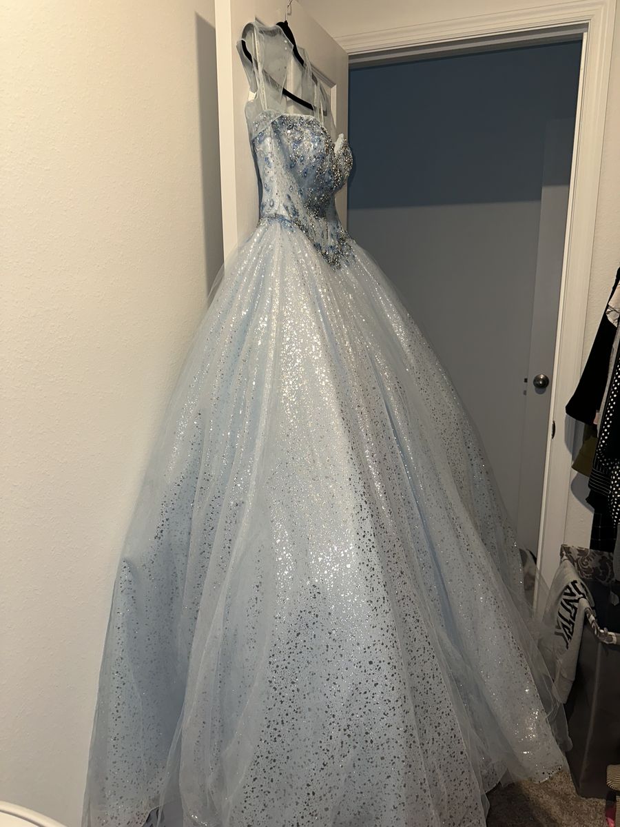 MoriLee Size 0 Sequined Blue Ball Gown on Queenly