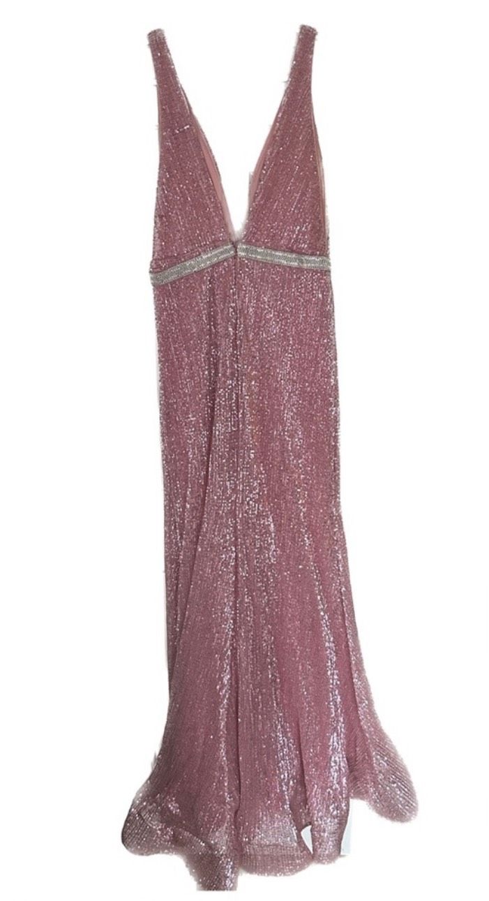 Jovani Size 14 Prom Plunge Pink Floor Length Maxi on Queenly