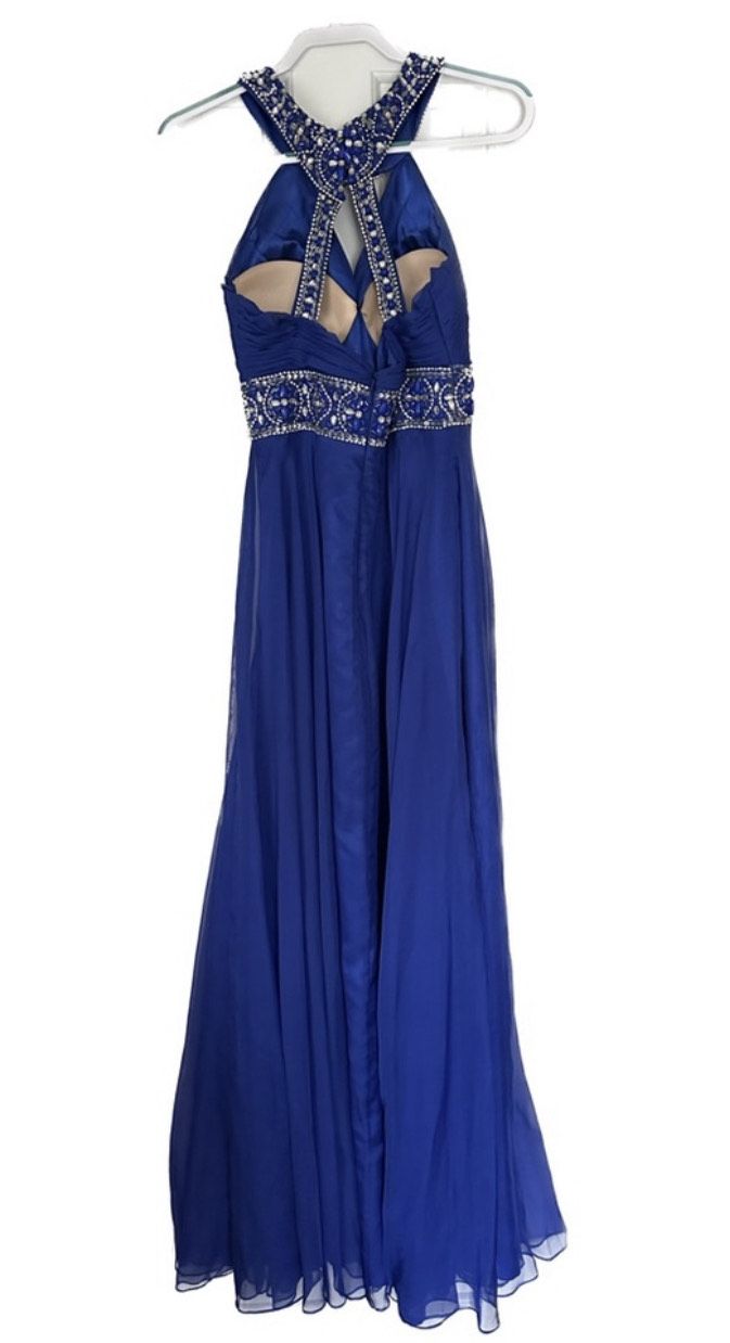 Coya Size 6 Prom Halter Blue A-line Dress on Queenly