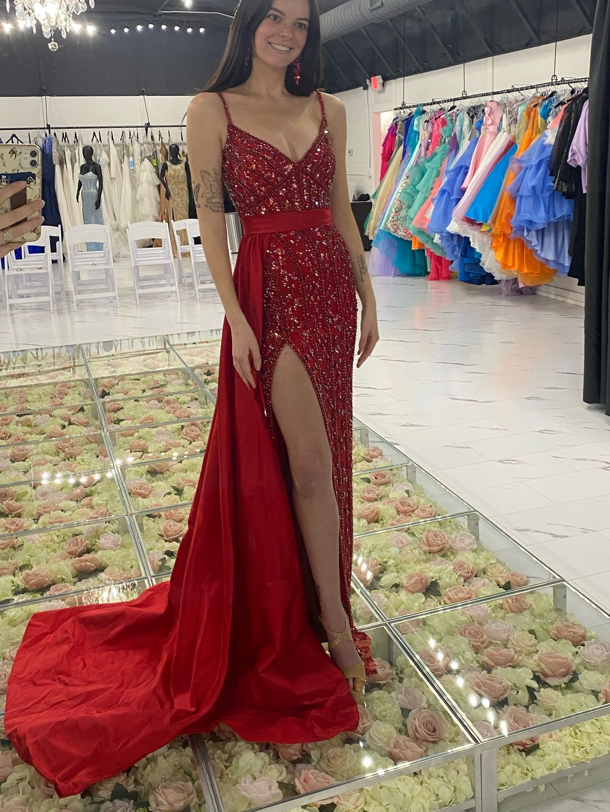 Jovani Size 2 Pageant Plunge Red Side Slit Dress on Queenly