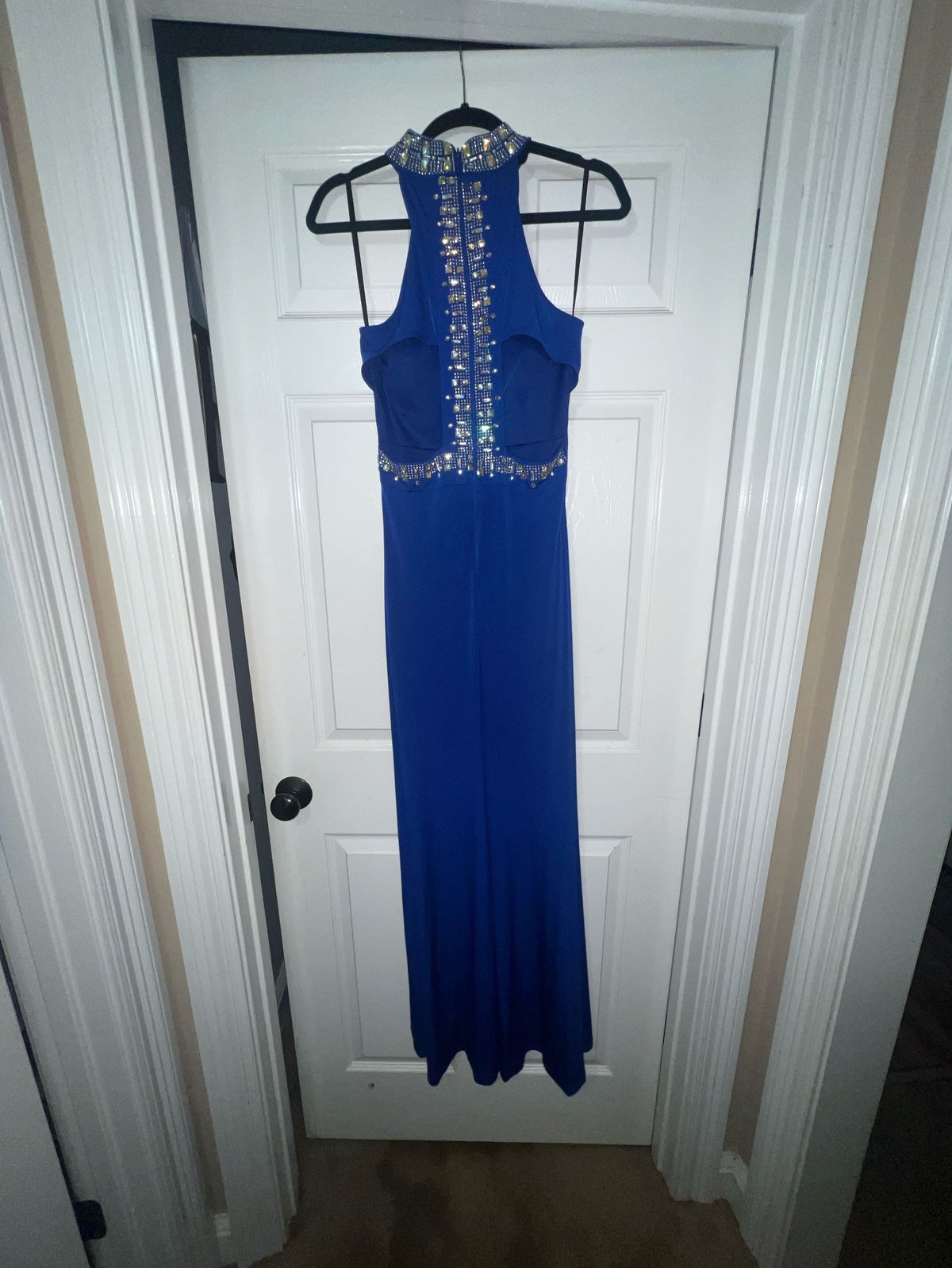 B. Darlin Size 4 Prom High Neck Blue A-line Dress on Queenly