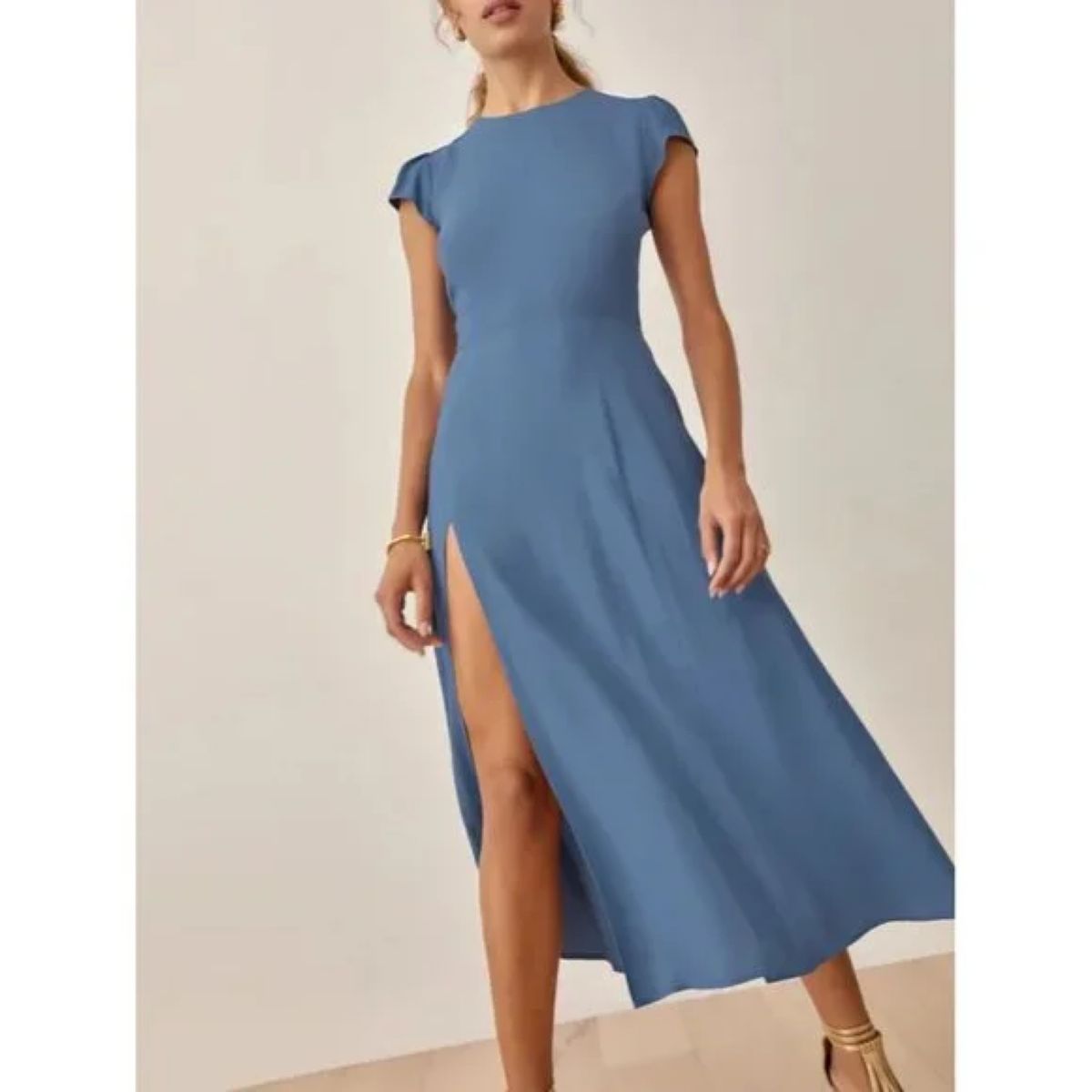 Reformation Size 2 Cap Sleeve Blue Side Slit Dress on Queenly