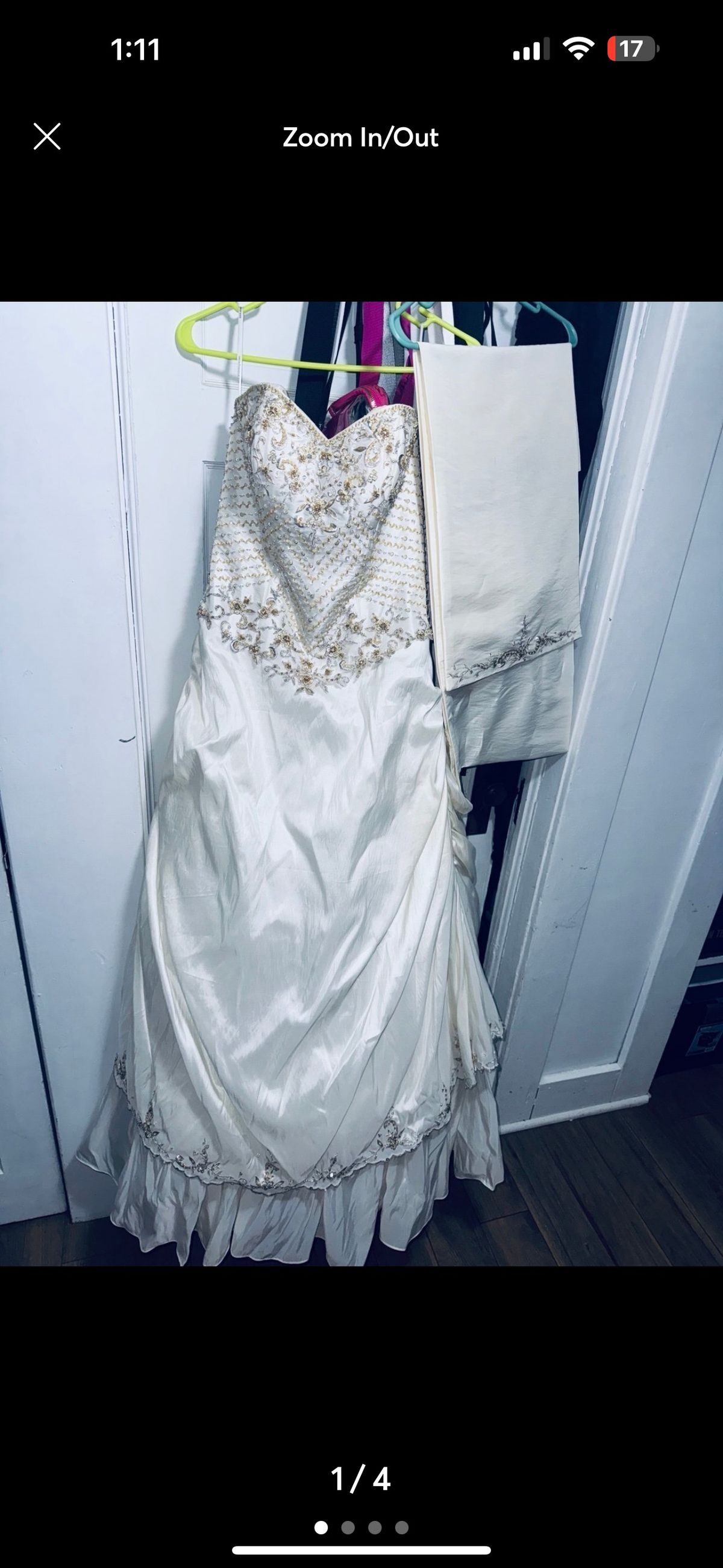 Size 8 Prom Plunge White Ball Gown on Queenly