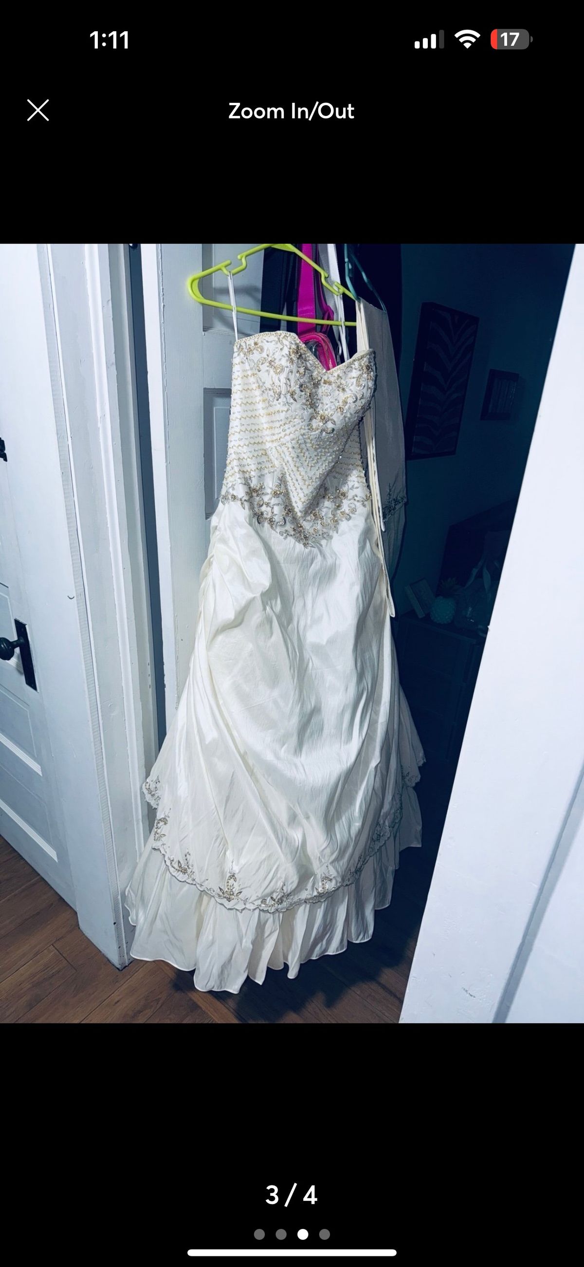 Size 8 Prom Plunge White Ball Gown on Queenly