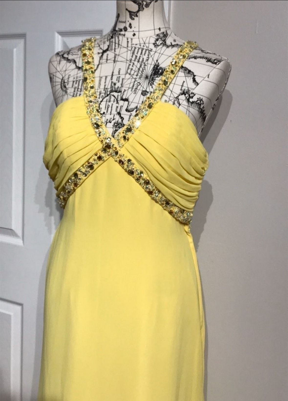 Fire & Ice Size L Prom Plunge Sequined Yellow A-line Dress on Queenly