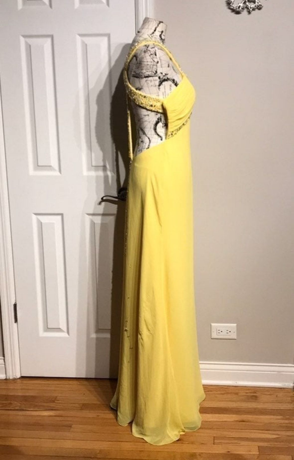 Fire & Ice Size L Prom Plunge Sequined Yellow A-line Dress on Queenly