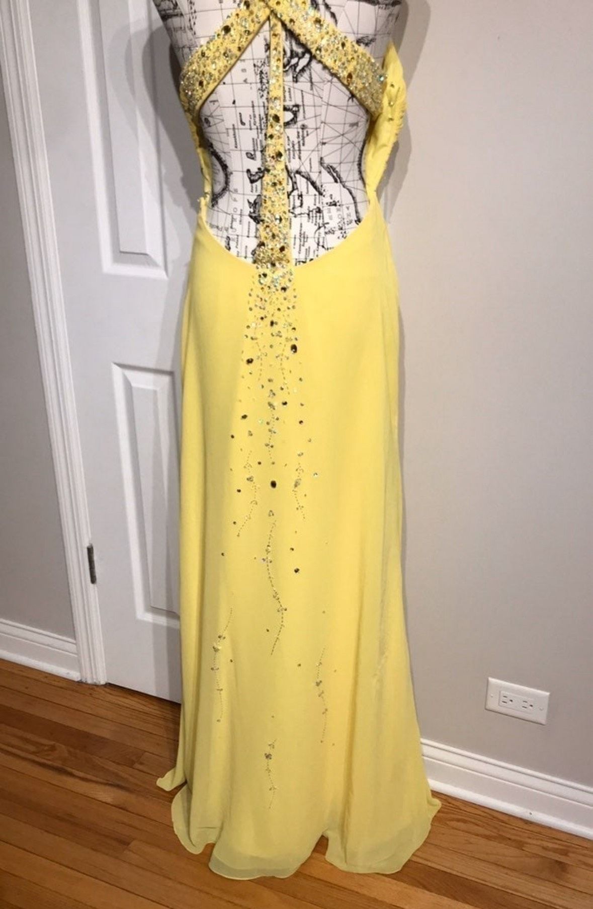 Fire & Ice Size L Prom Plunge Sequined Yellow A-line Dress on Queenly