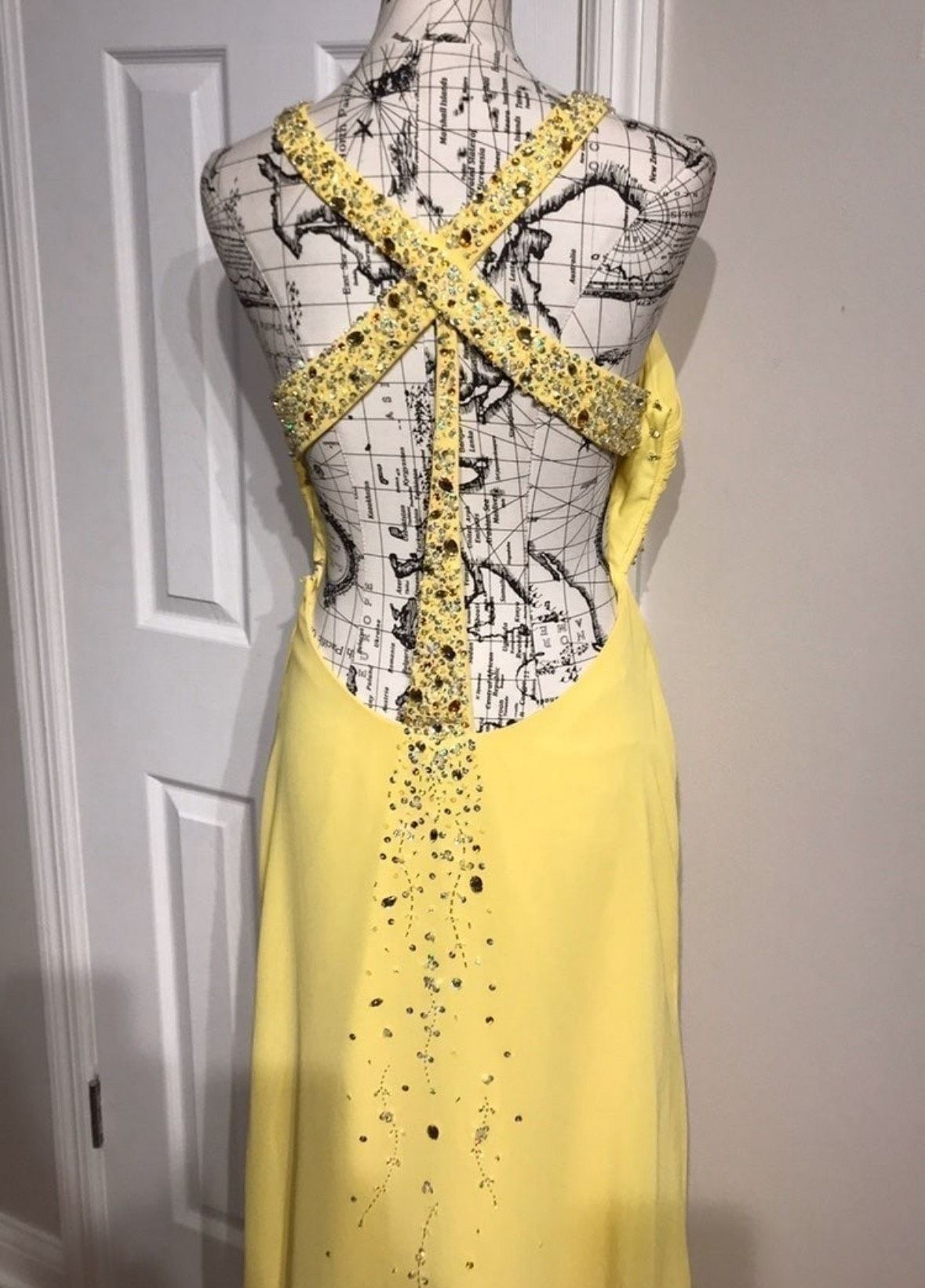 Fire & Ice Size L Prom Plunge Sequined Yellow A-line Dress on Queenly