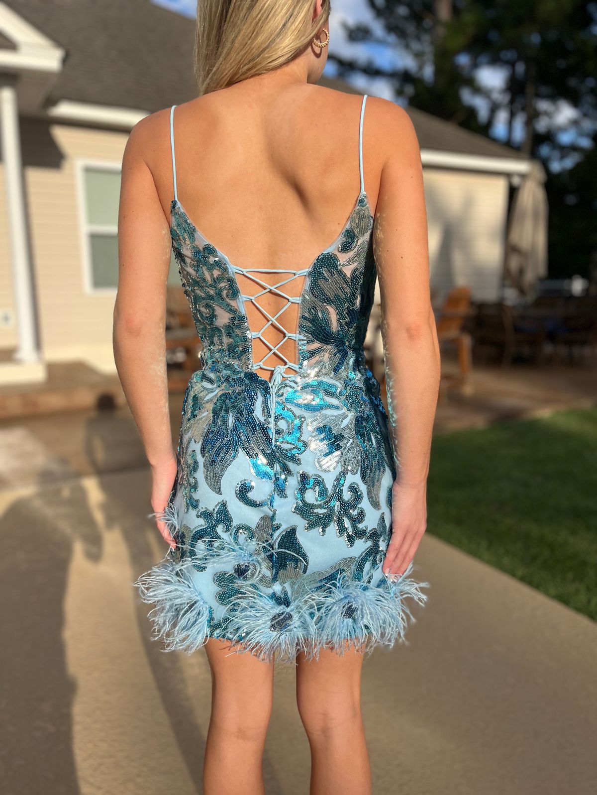 Style 88664 Amarra Size 0 Homecoming Blue Cocktail Dress on Queenly