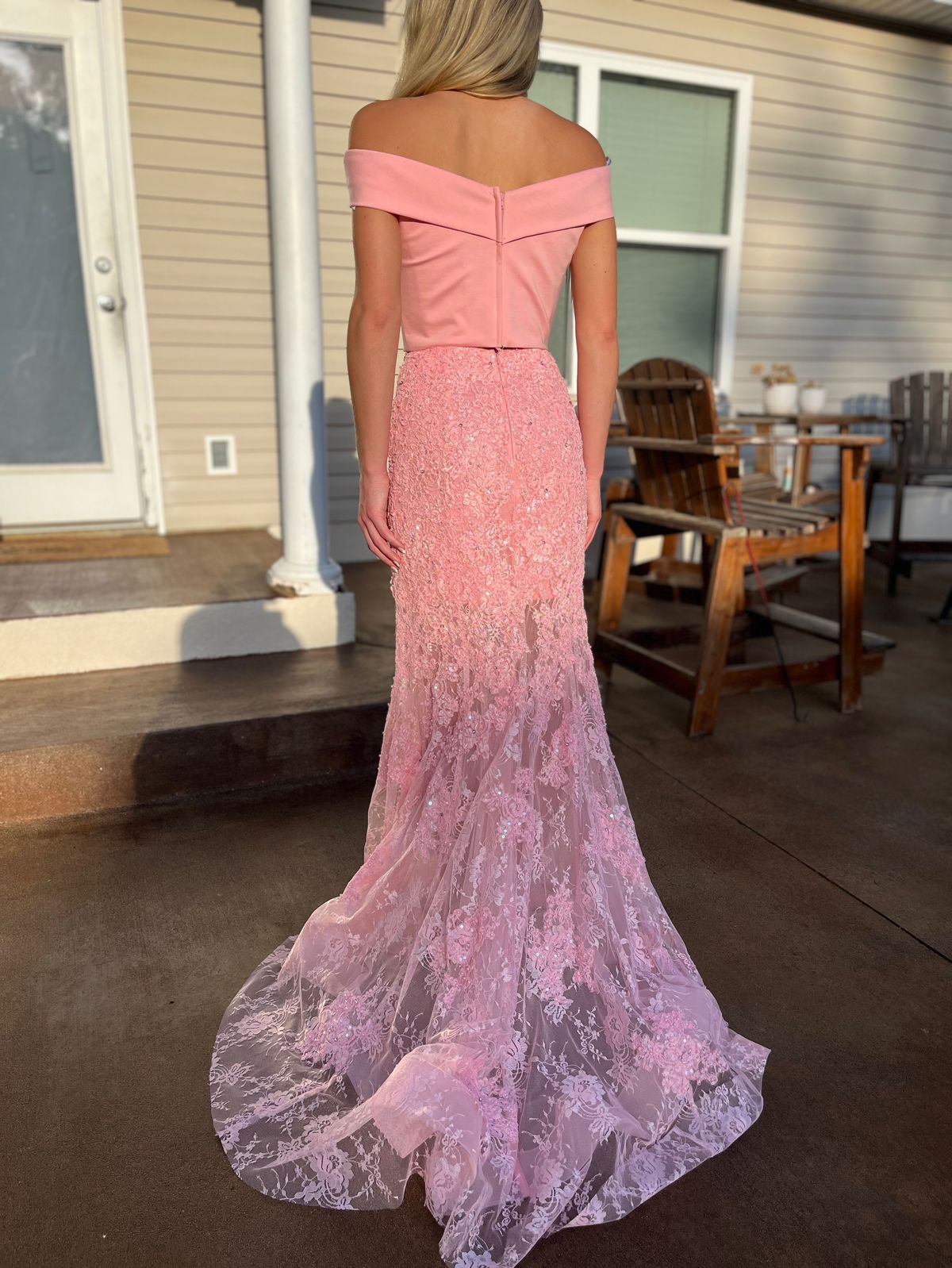 Sherri Hill Size 0 Prom Off The Shoulder Pink Mermaid Dress on Queenly