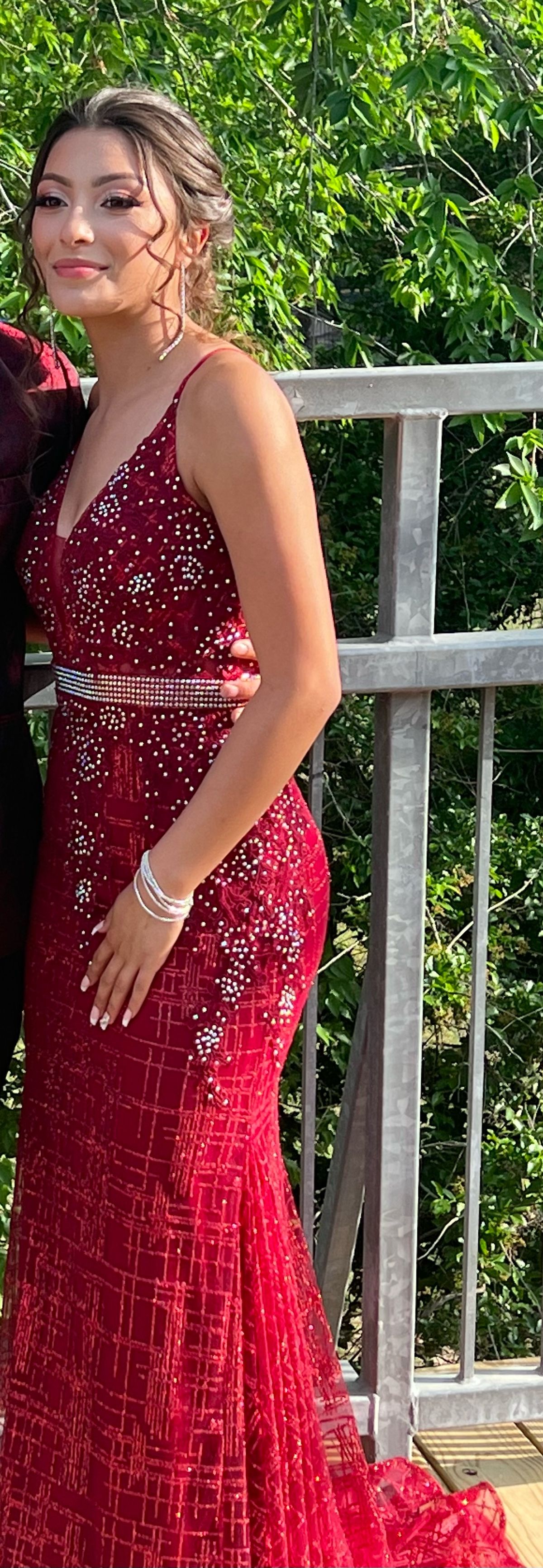 Size S Prom Plunge Red Dress With Train on Queenly