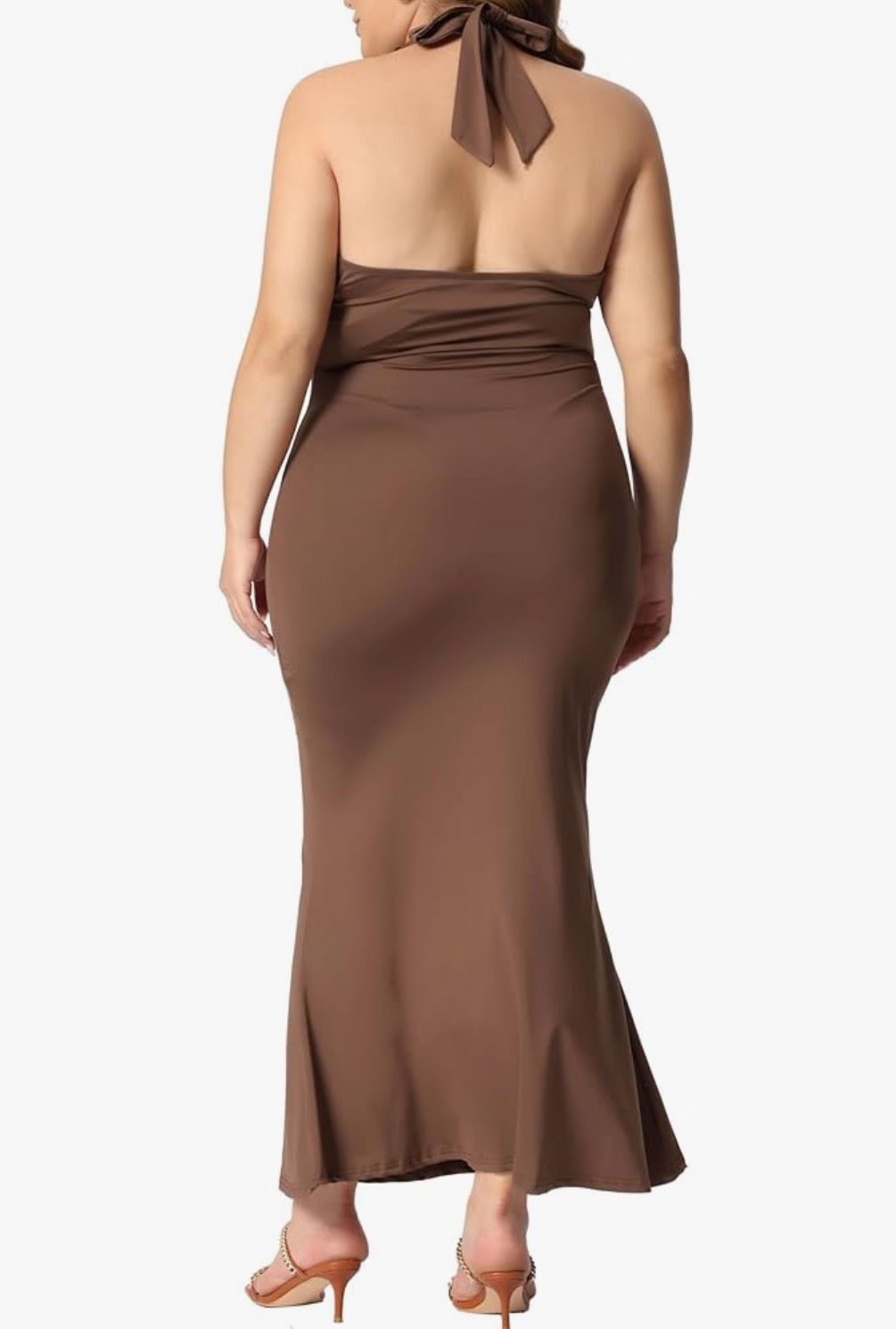 Plus Size 18 Nightclub Halter Brown Mermaid Dress on Queenly