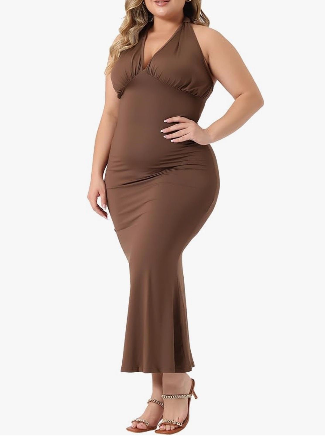 Plus Size 18 Nightclub Halter Brown Mermaid Dress on Queenly