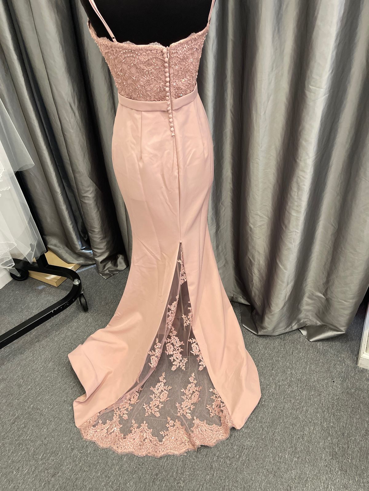 Size 8 Plunge Lace Pink Floor Length Maxi on Queenly