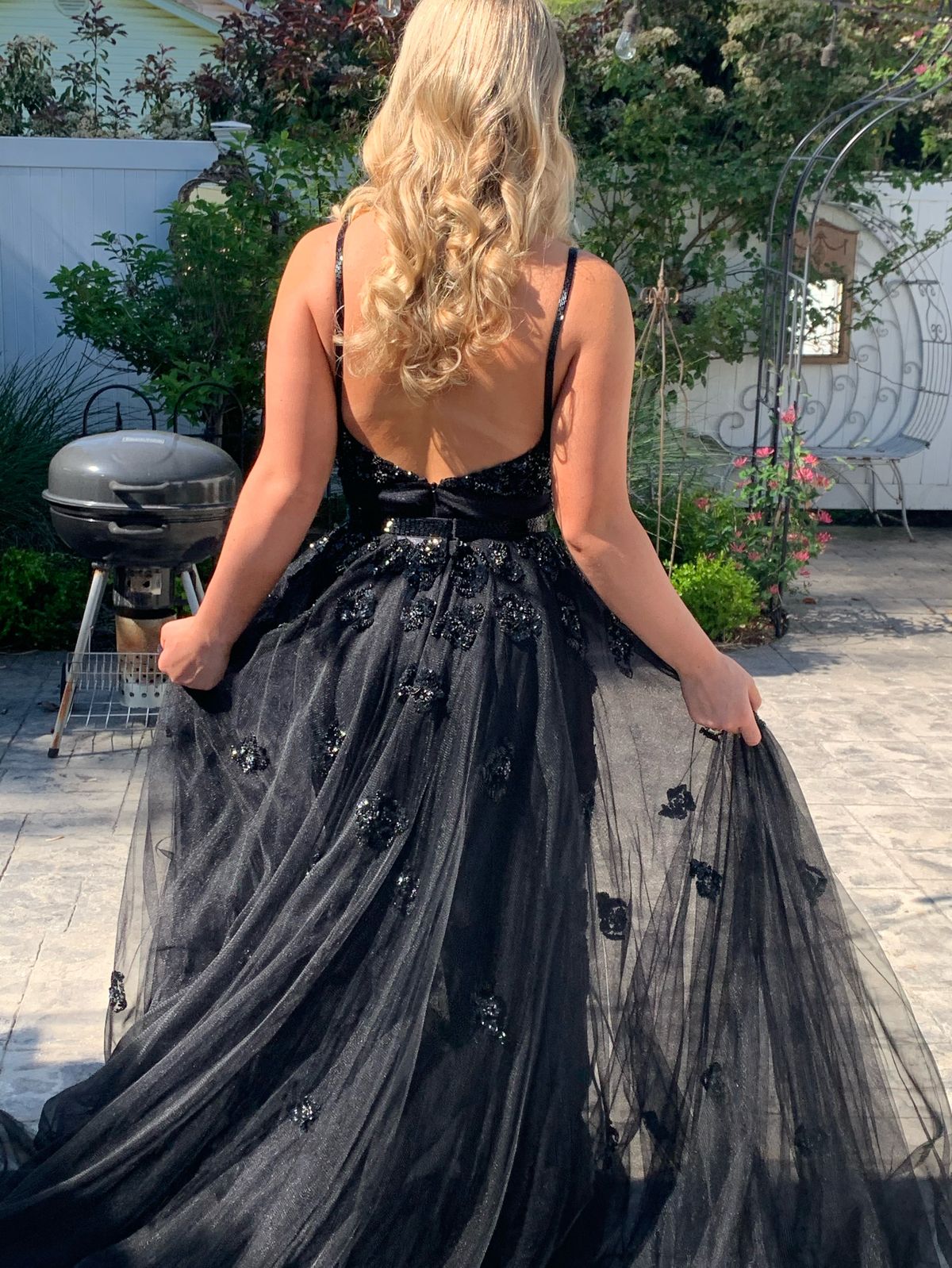 Size 8 Prom Plunge Black Ball Gown on Queenly