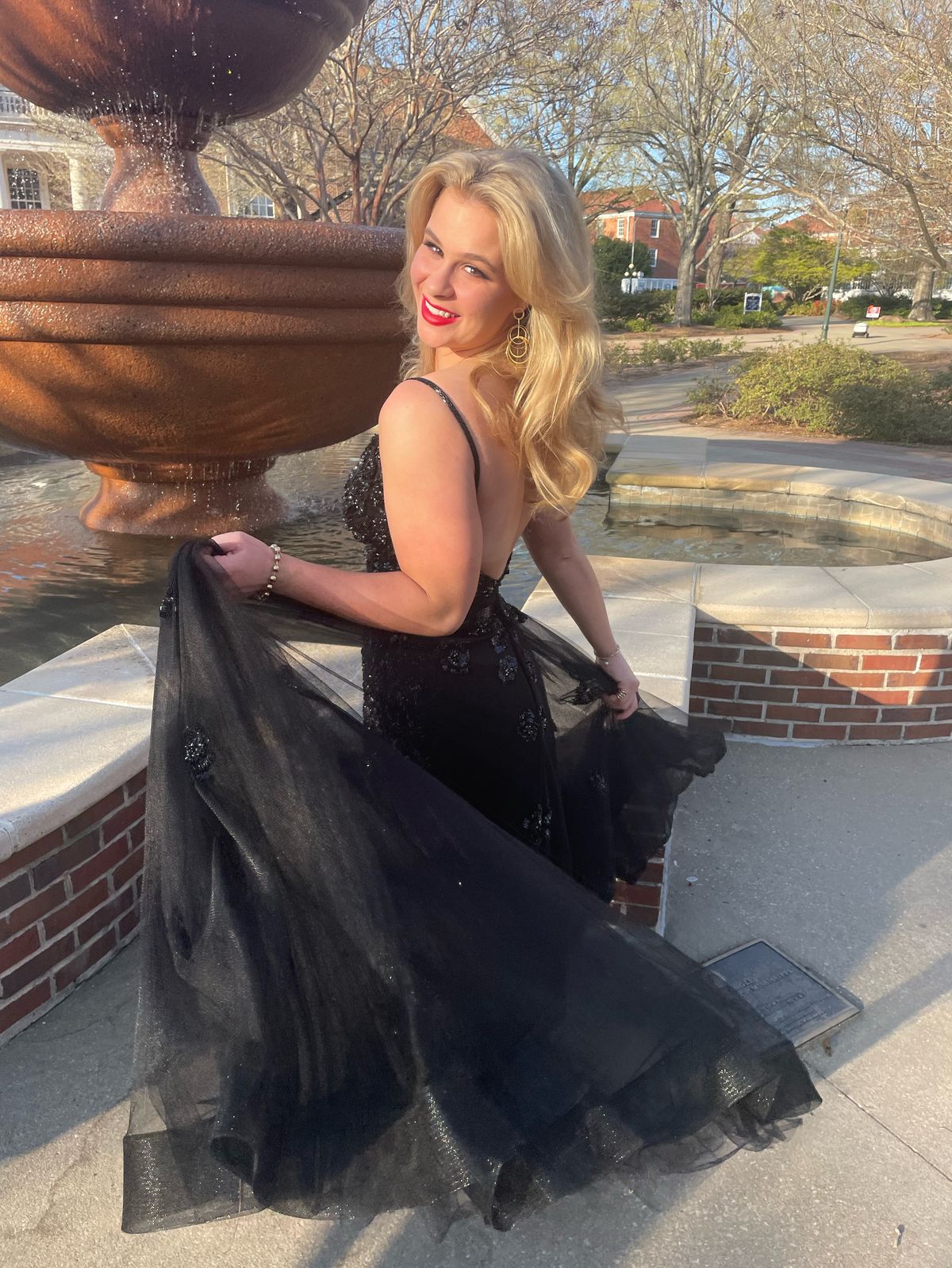 Size 8 Prom Plunge Black Ball Gown on Queenly