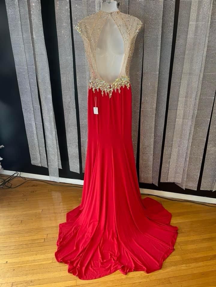 Size 4 Prom High Neck Red Side Slit Dress on Queenly