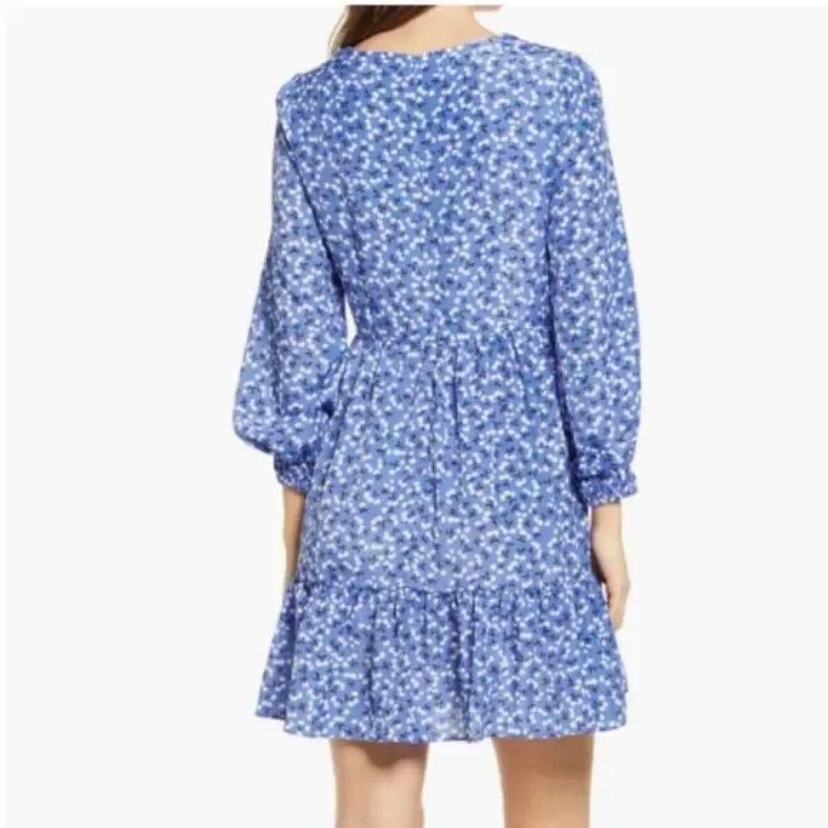 Eliza J Size 4 Long Sleeve Floral Blue A-line Dress on Queenly