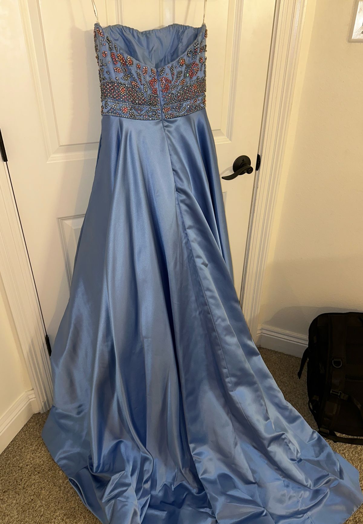 Style 54269 Sherri Hill Size 0 Prom Strapless Light Blue A-line Dress on Queenly