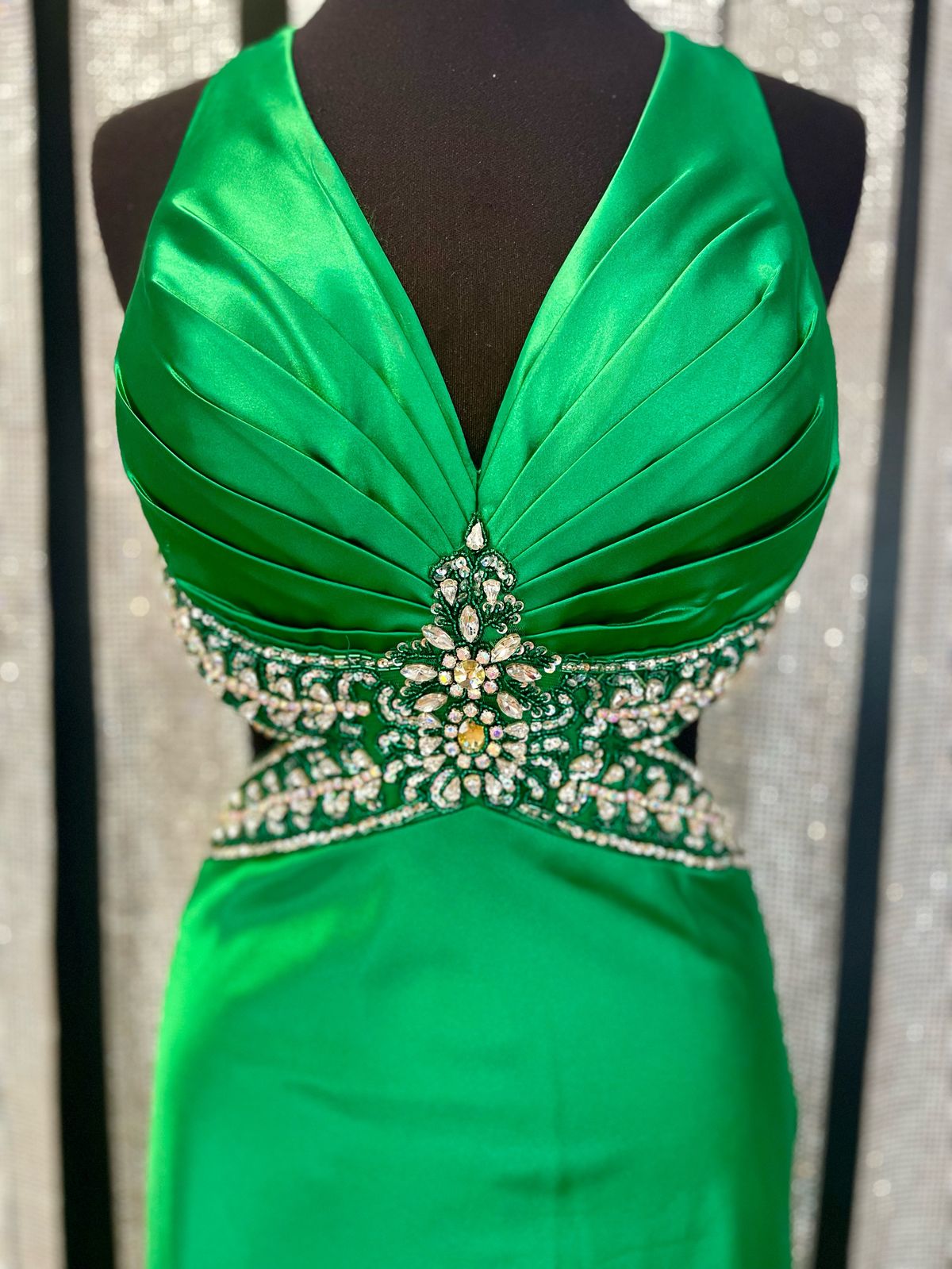 Size 10 Prom Plunge Green Floor Length Maxi on Queenly