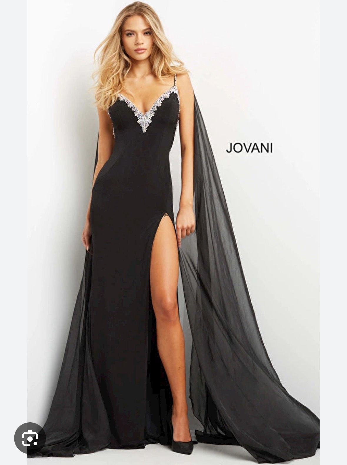 Style 08022 Jovani Size 4 Pageant Plunge Black A-line Dress on Queenly