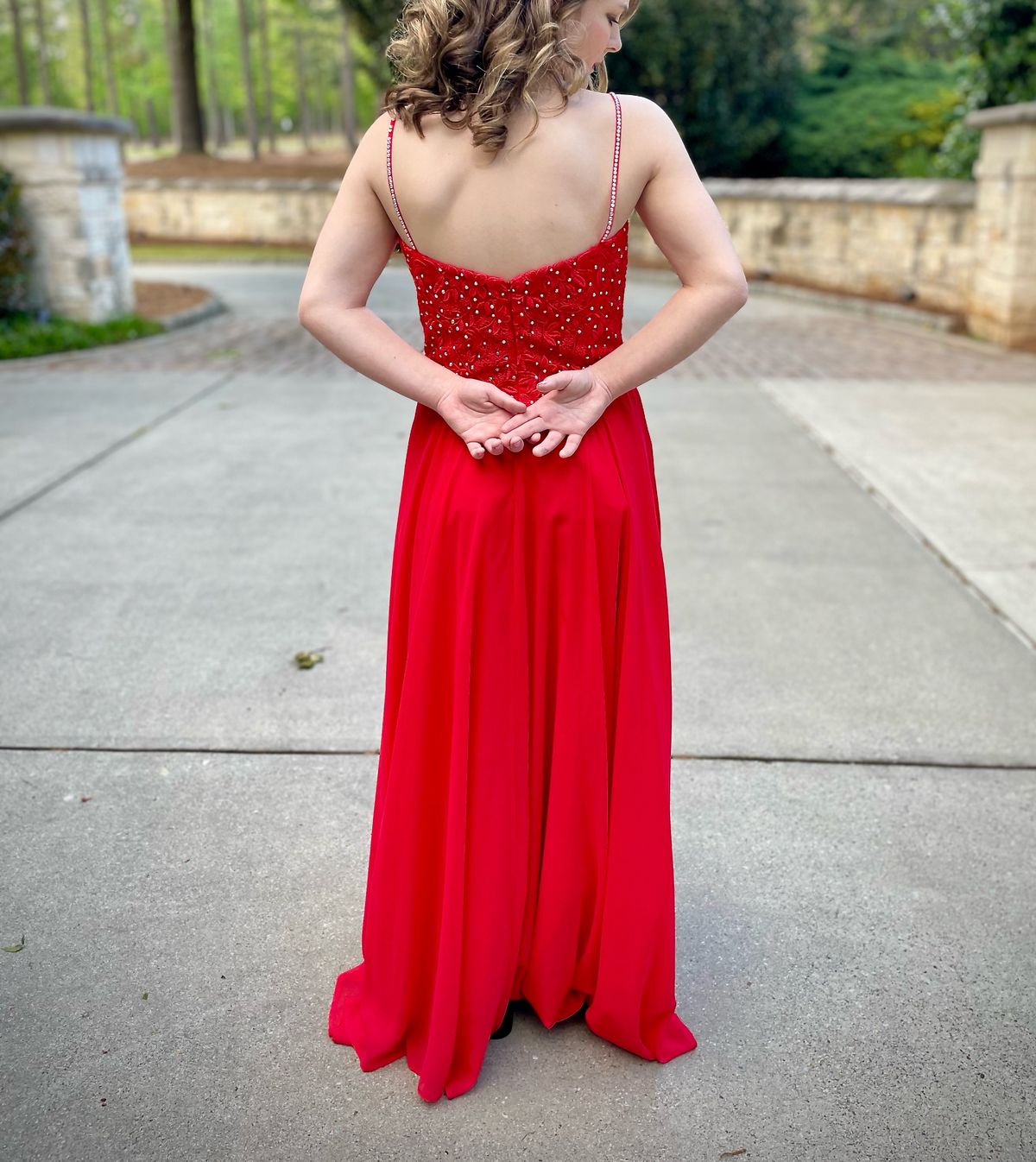 Johnathan Kayne Size 6 Prom Plunge Red Floor Length Maxi on Queenly