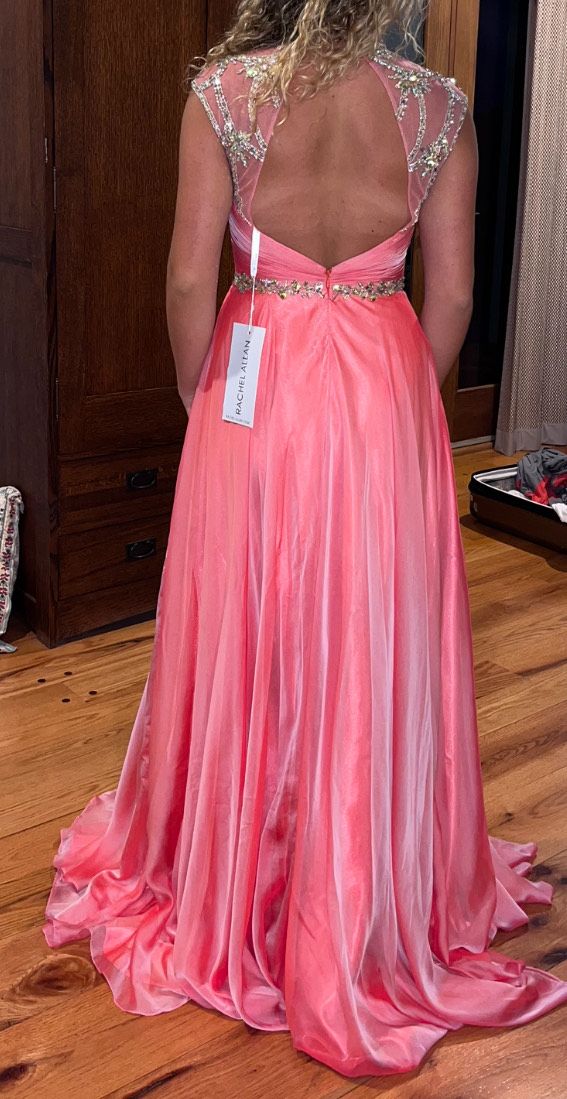 Rachel Allan Size 4 Prom High Neck Pink Floor Length Maxi on Queenly