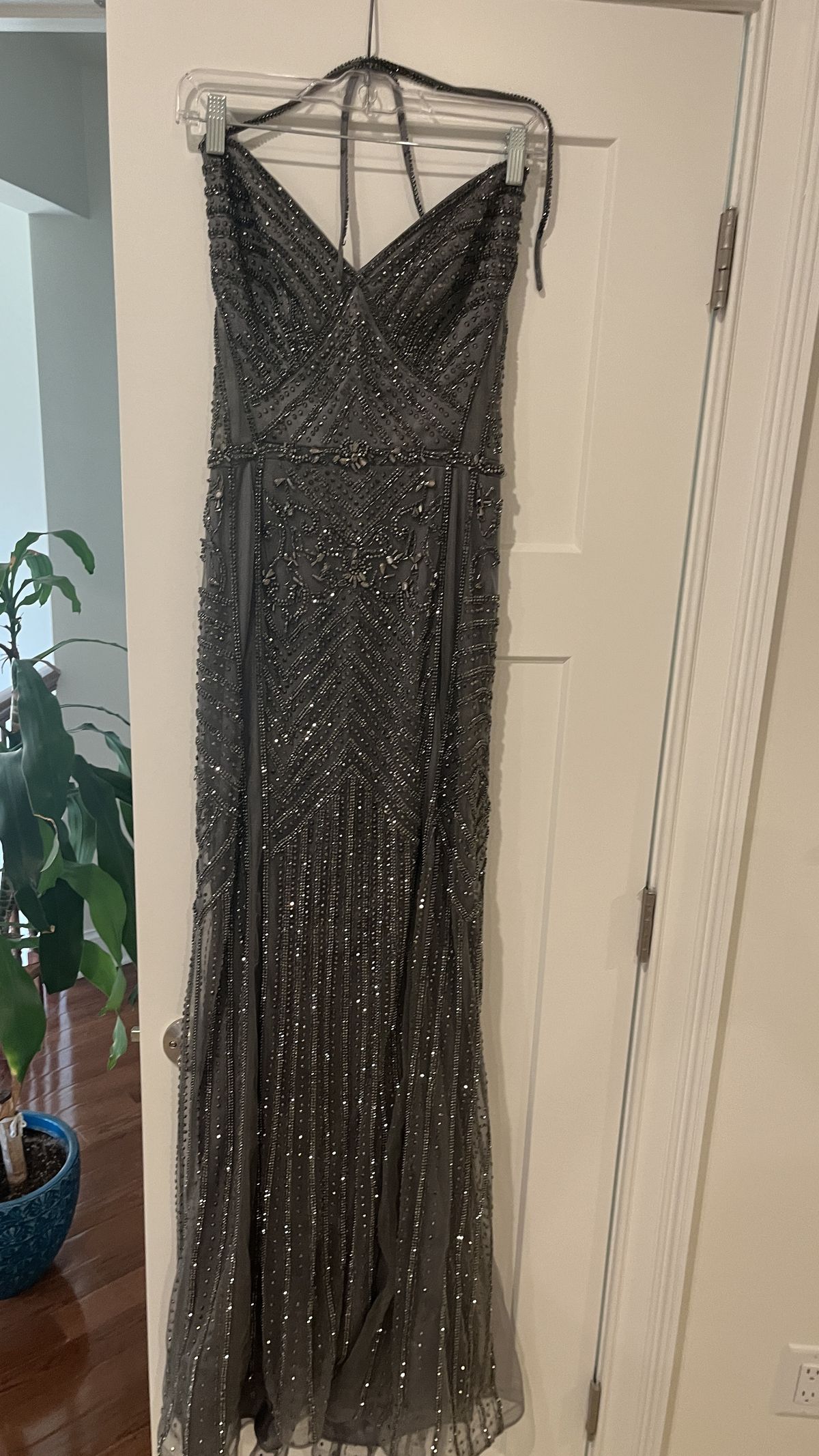 Jovani Size 8 Prom Plunge Gray Cocktail Dress on Queenly