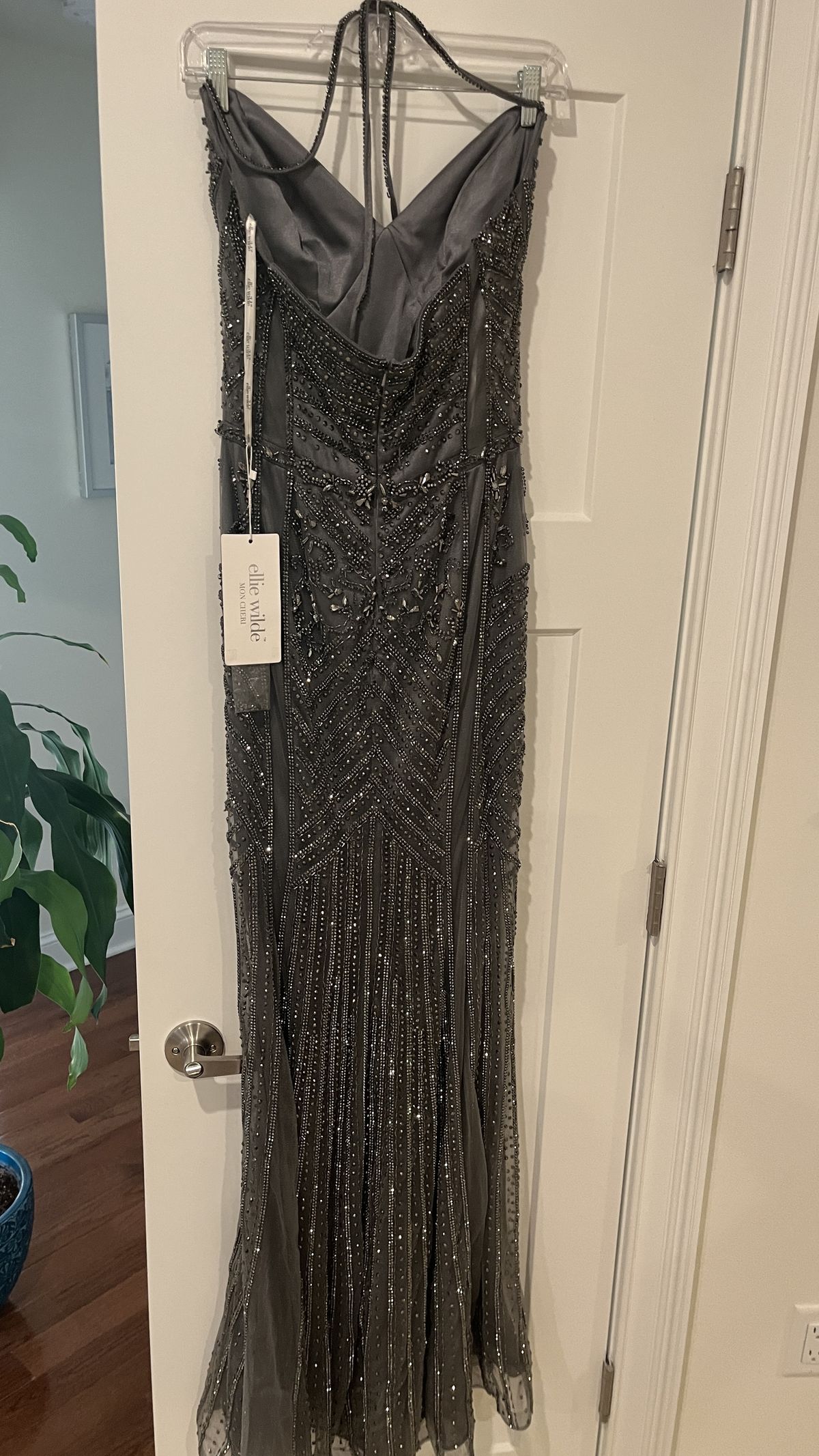 Jovani Size 8 Prom Plunge Gray Cocktail Dress on Queenly