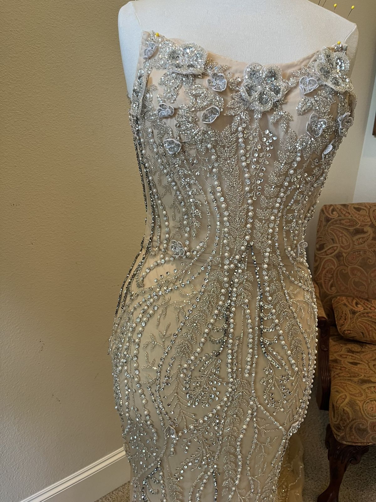 Style Strapless Beaded Pageant Gown Darius Cordell Size 4 Pageant Strapless Nude Mermaid Dress on Queenly