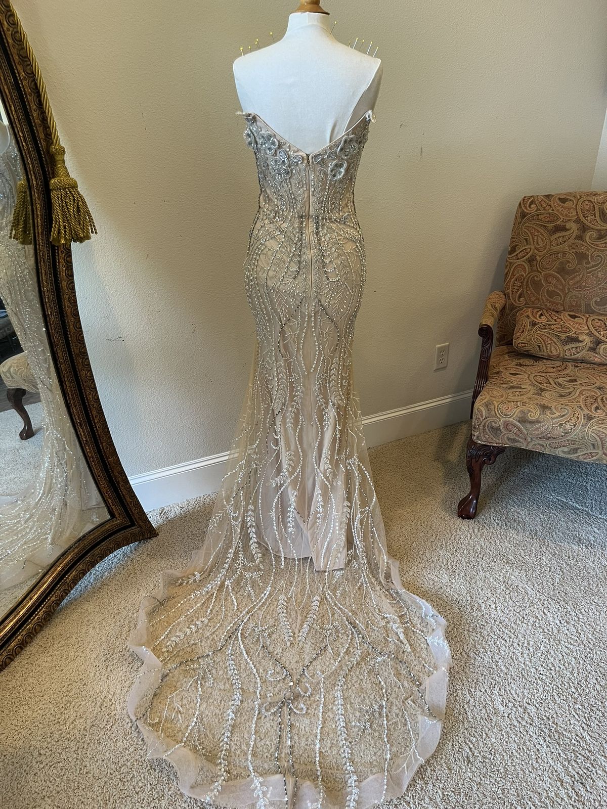 Style Strapless Beaded Pageant Gown Darius Cordell Size 4 Pageant Strapless Nude Mermaid Dress on Queenly