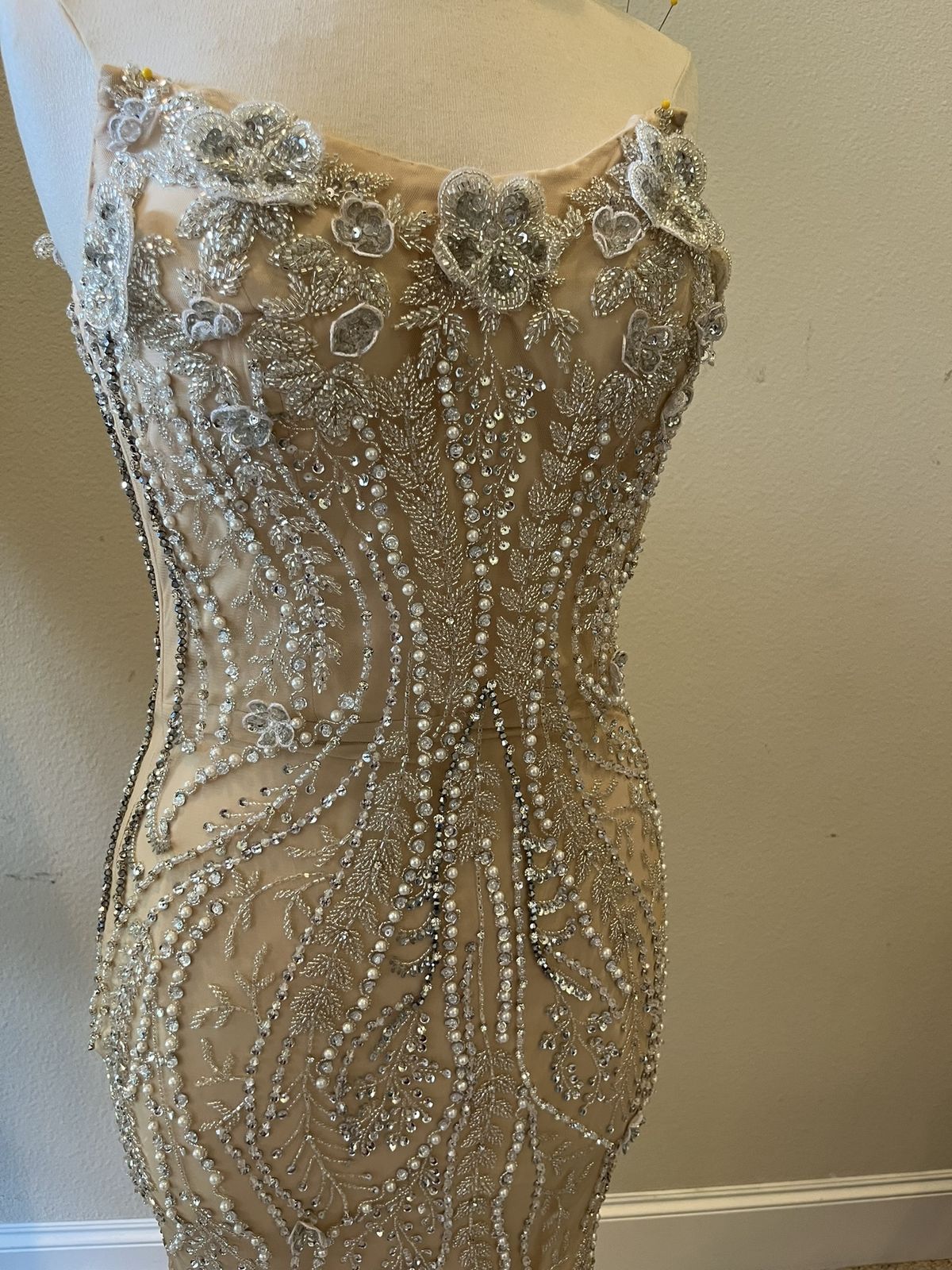 Style Strapless Beaded Pageant Gown Darius Cordell Size 4 Pageant Strapless Nude Mermaid Dress on Queenly