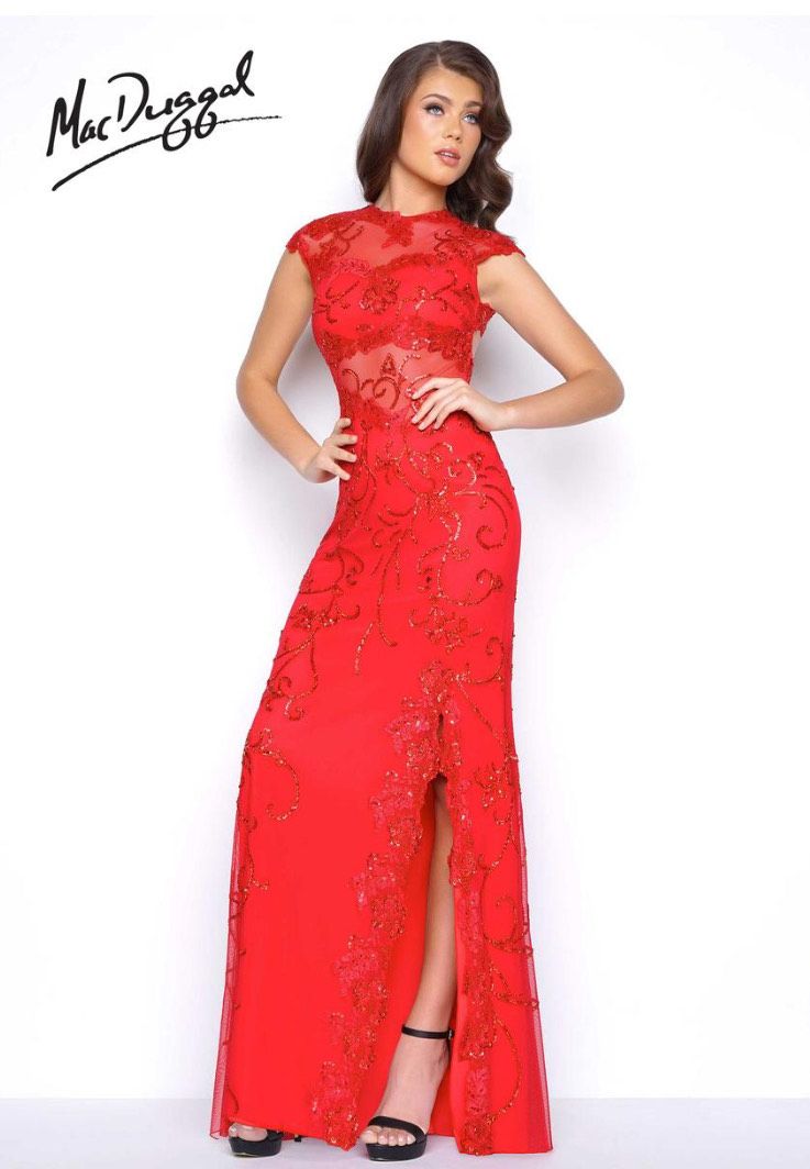 Style 1903 Red Mac Duggal Size 8 Cap Sleeve Red A-line Dress on Queenly