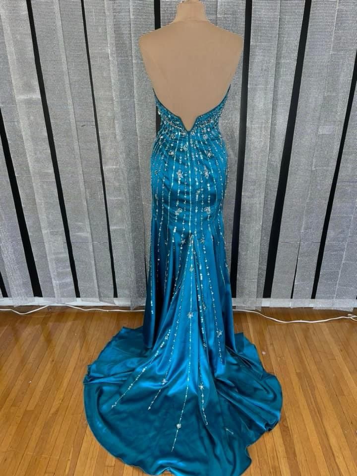 Size 4 Prom Strapless Blue Side Slit Dress on Queenly