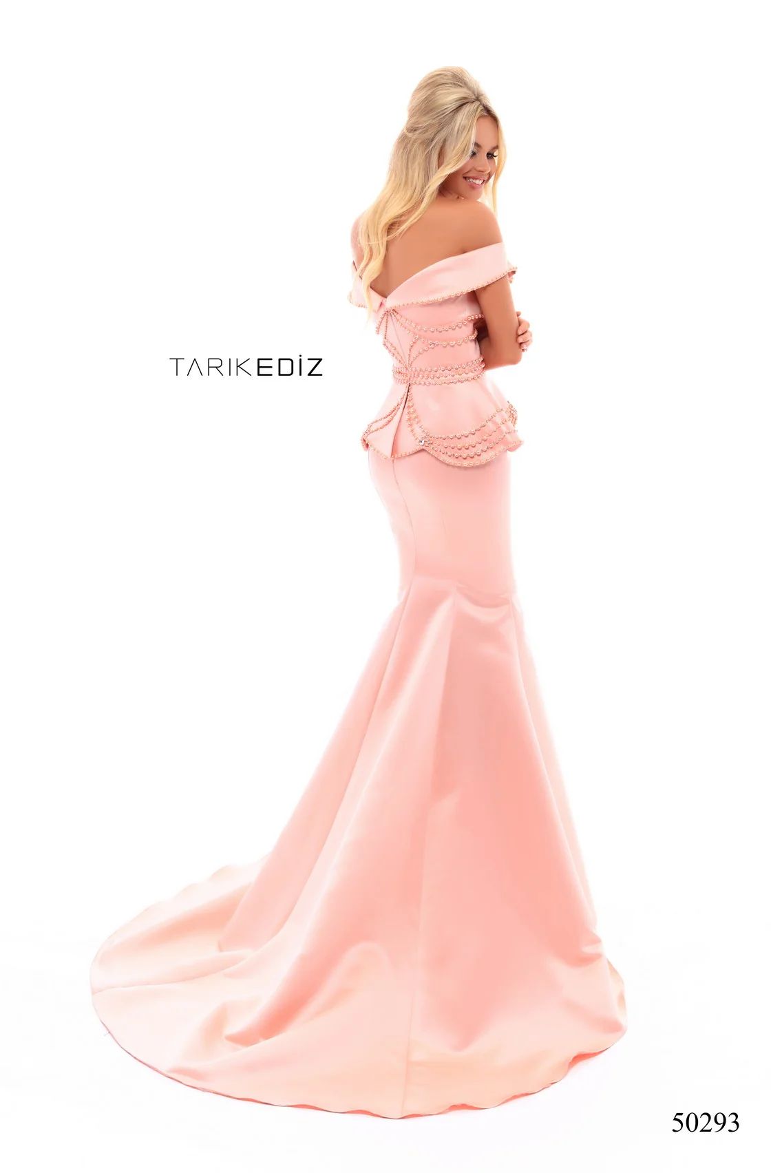 Style Tarik Ediz 50293 Dress Tarik Ediz Size 6 Off The Shoulder Pink Mermaid Dress on Queenly