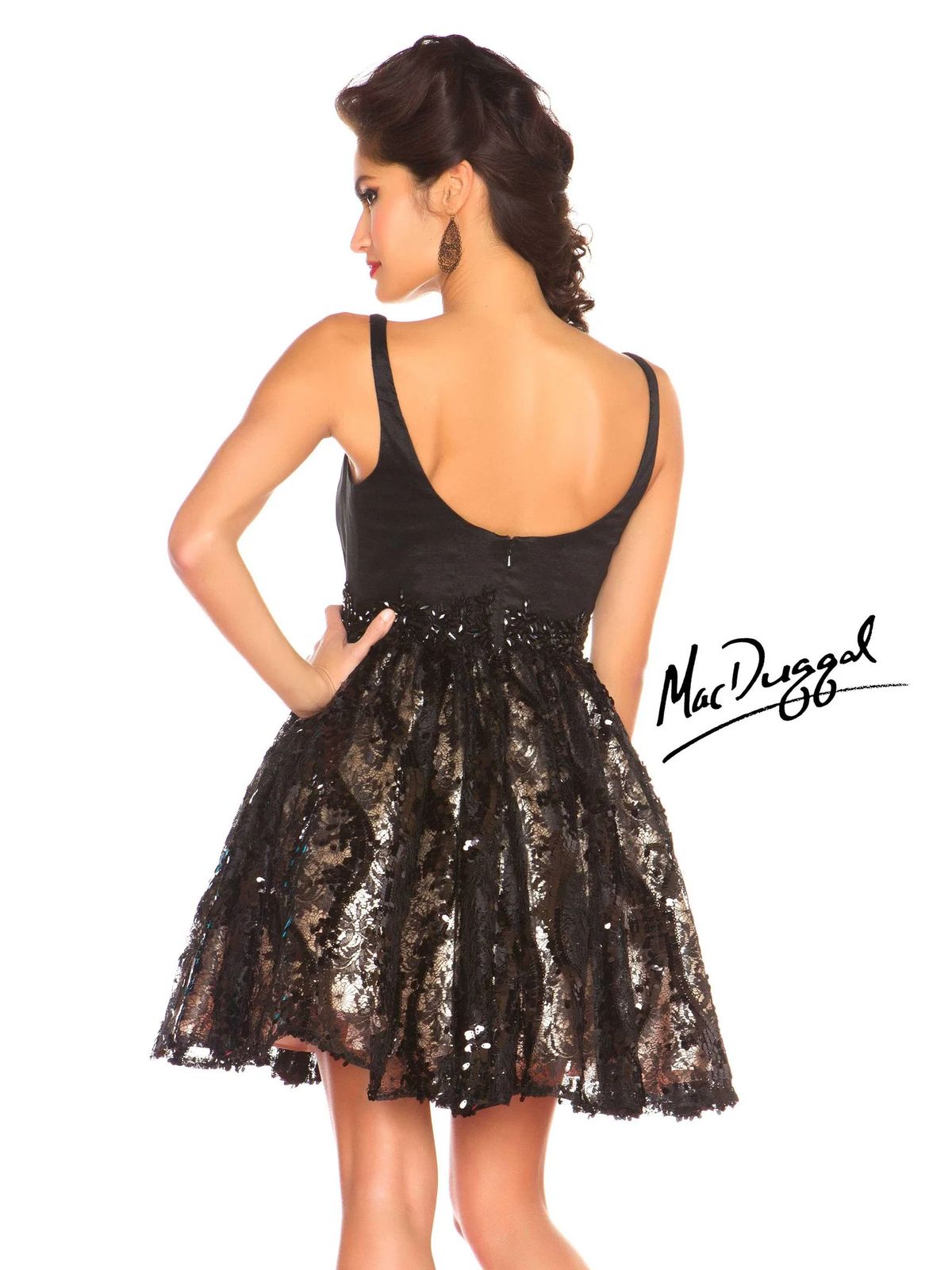 Style Mac Duggal 76519R  Mac Duggal Size 8 Prom Lace Black Cocktail Dress on Queenly