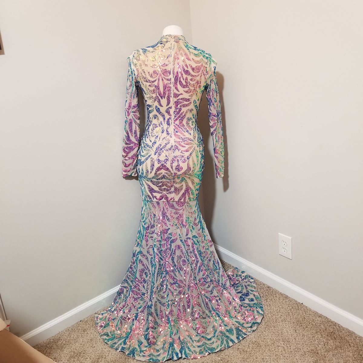 Style (Sz S, fits 0-4) Banjul Size 4 Plunge Sheer Multicolor Mermaid Dress on Queenly