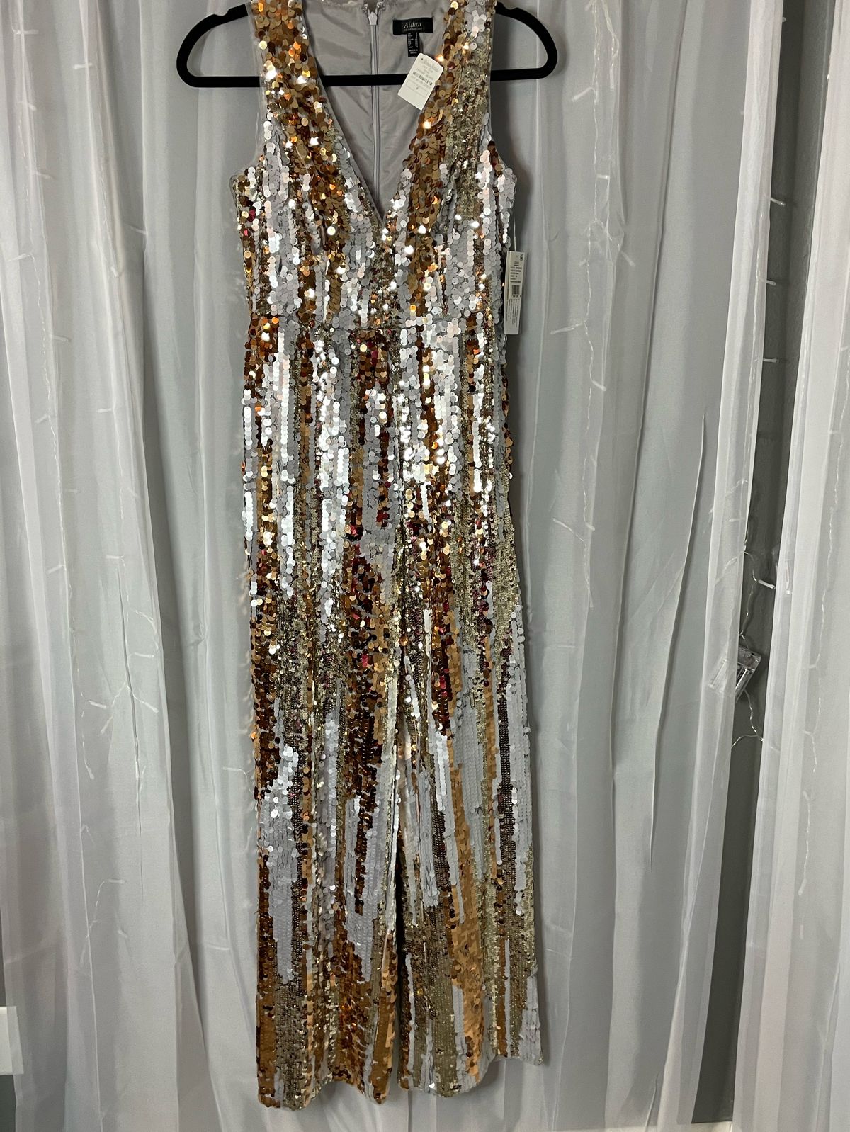 Aidan couture Size 0 Nightclub Plunge Gold Formal Jumpsuit on Queenly