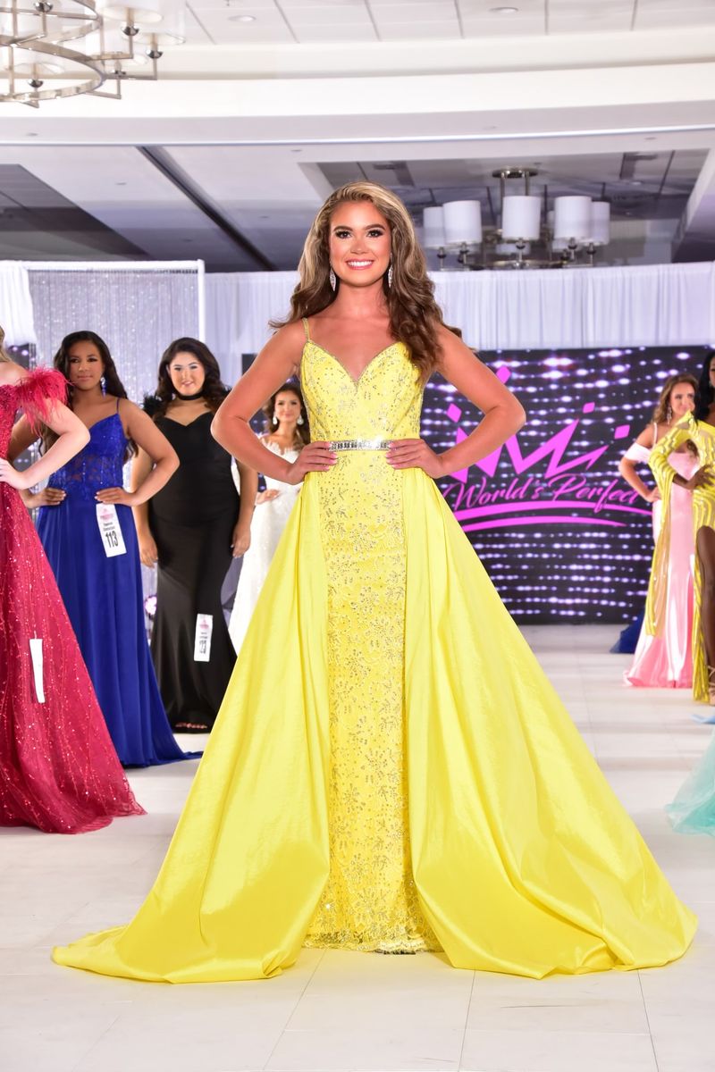 Johnathan Kayne Size 0 Pageant Plunge Yellow Dress With Train on Queenly