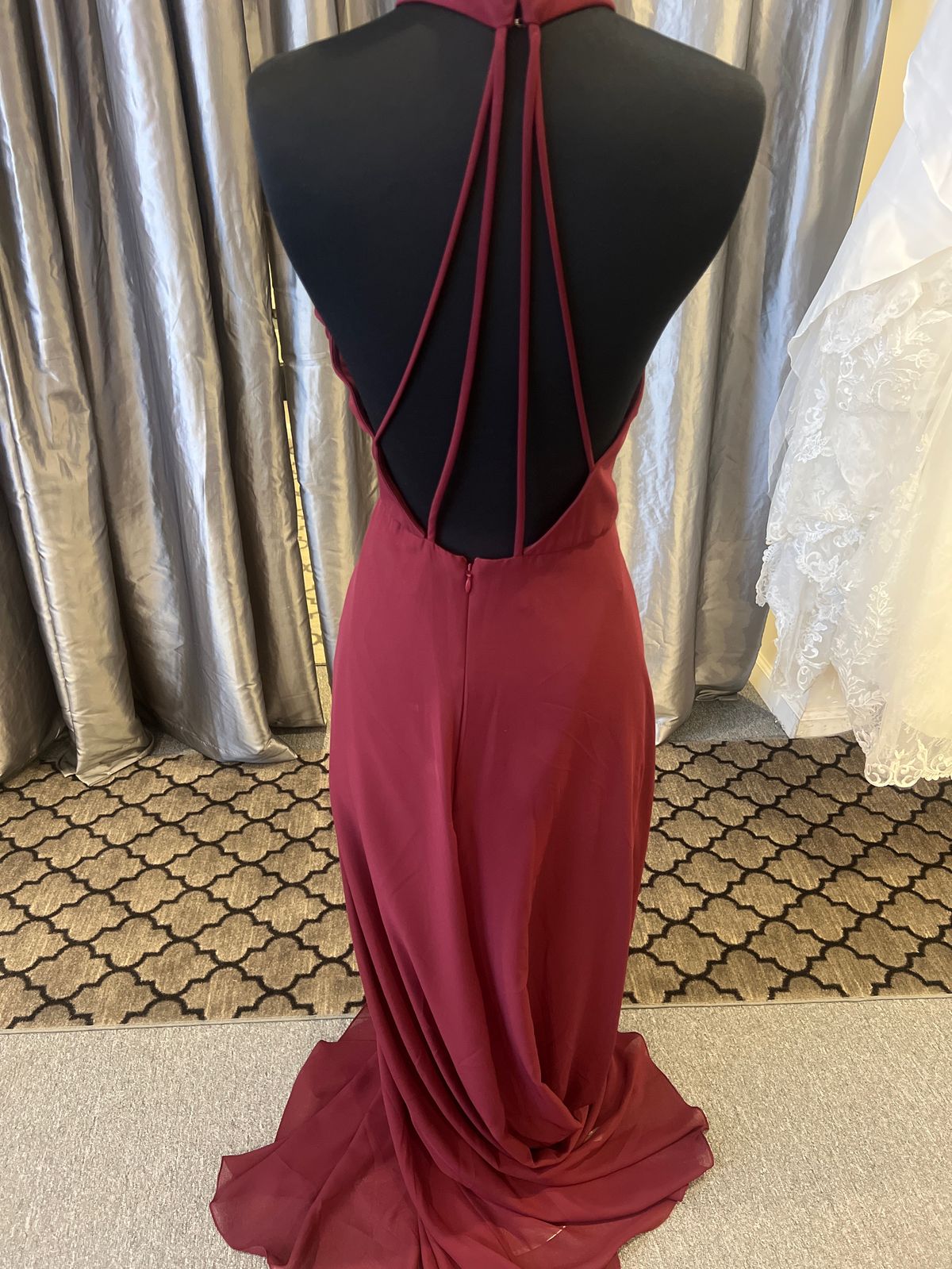 Size 14 Bridesmaid Halter Red Floor Length Maxi on Queenly