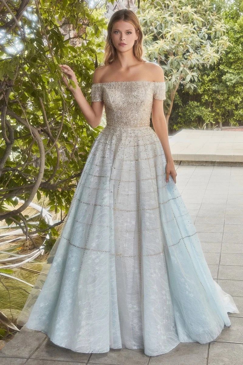 Style A0724 Champagne Andrea & Leo Couture Size 8 Prom Off The Shoulder Multicolor Ball Gown on Queenly