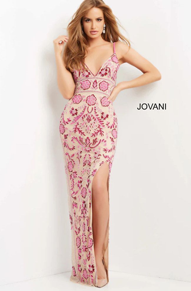 Style 08546A Jovani Size 6 Prom Plunge Multicolor A-line Dress on Queenly