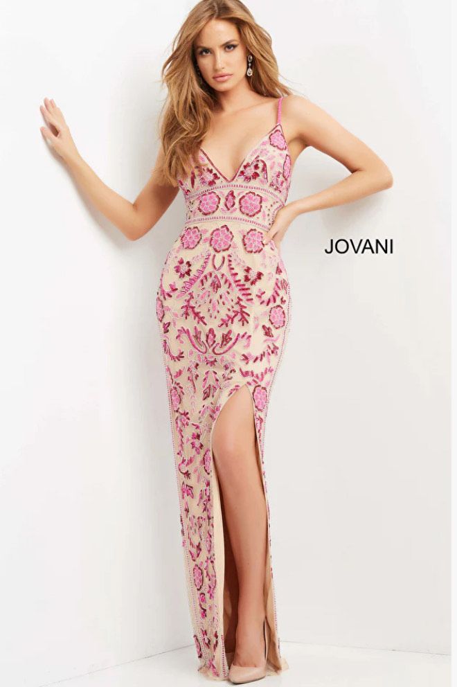 Style 08546A Jovani Size 6 Prom Plunge Multicolor A-line Dress on Queenly