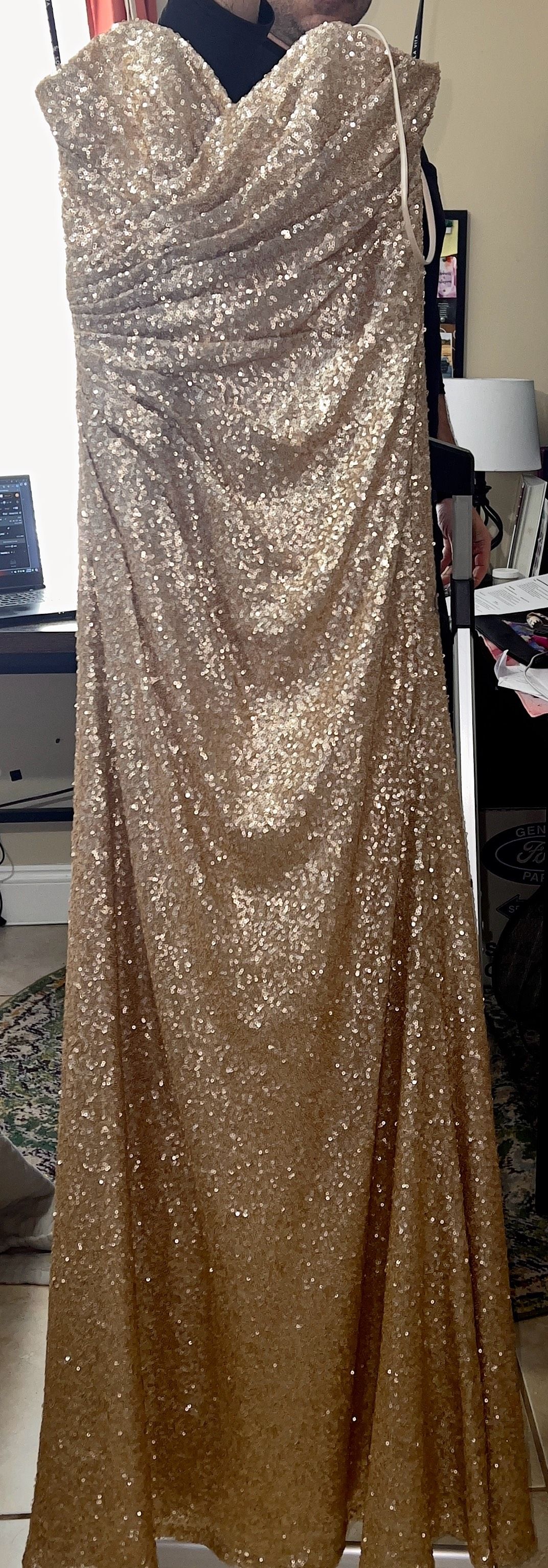 Style 8794 Sorella vita Size 8 Strapless Gold Mermaid Dress on Queenly