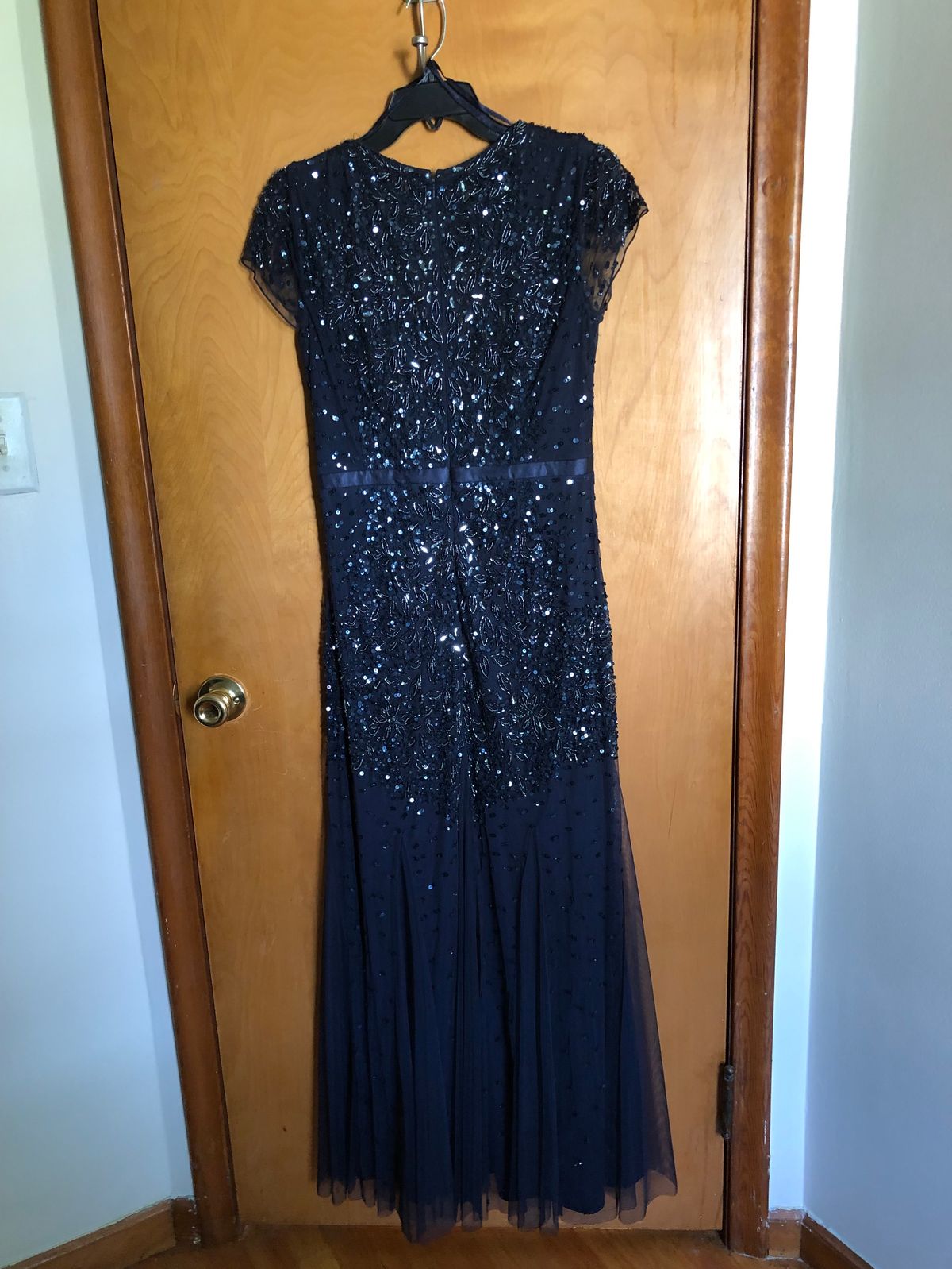 Adrianna Papell Size 8 Cap Sleeve Blue A-line Dress on Queenly